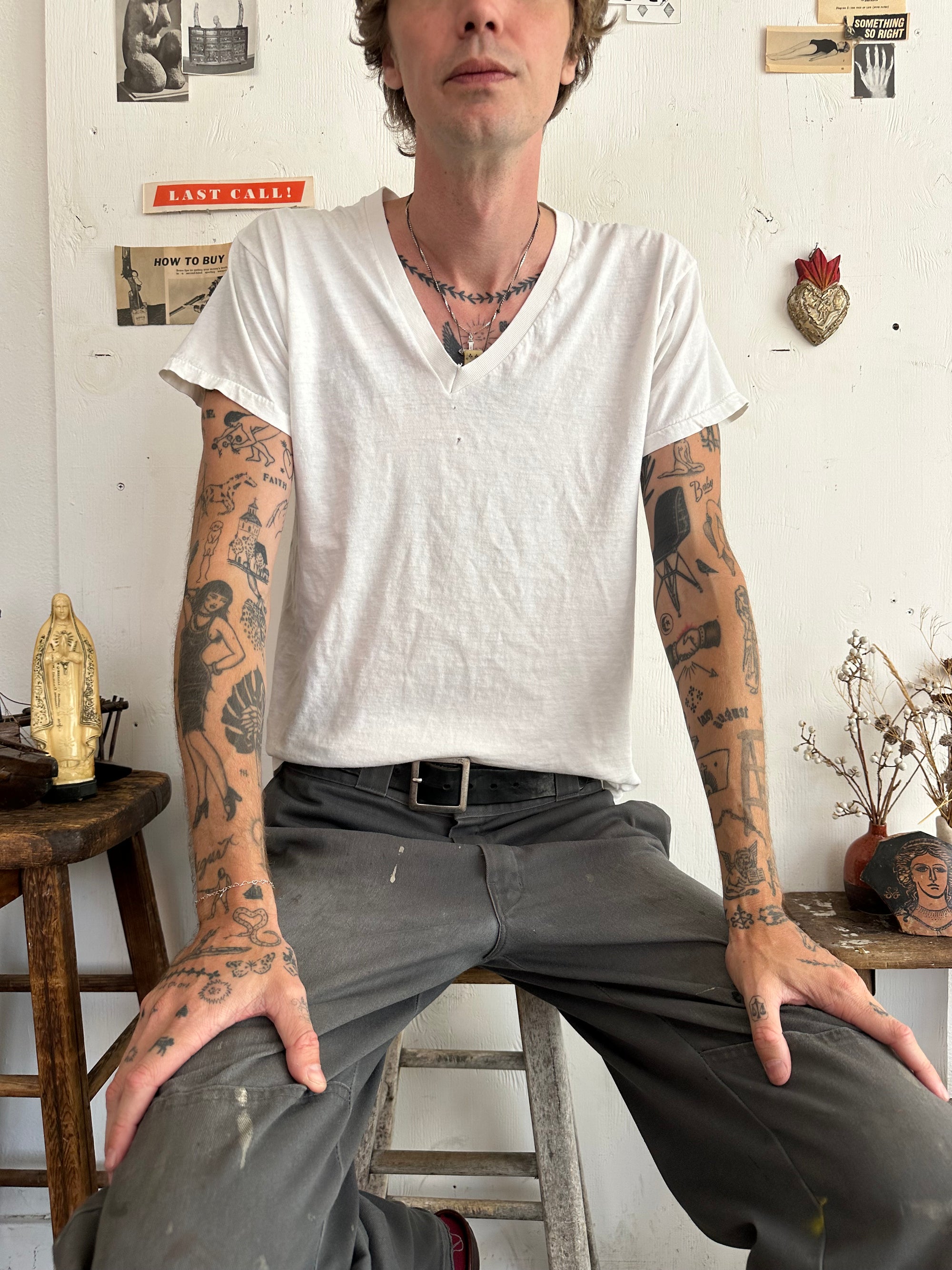 1980s White V-Neck
