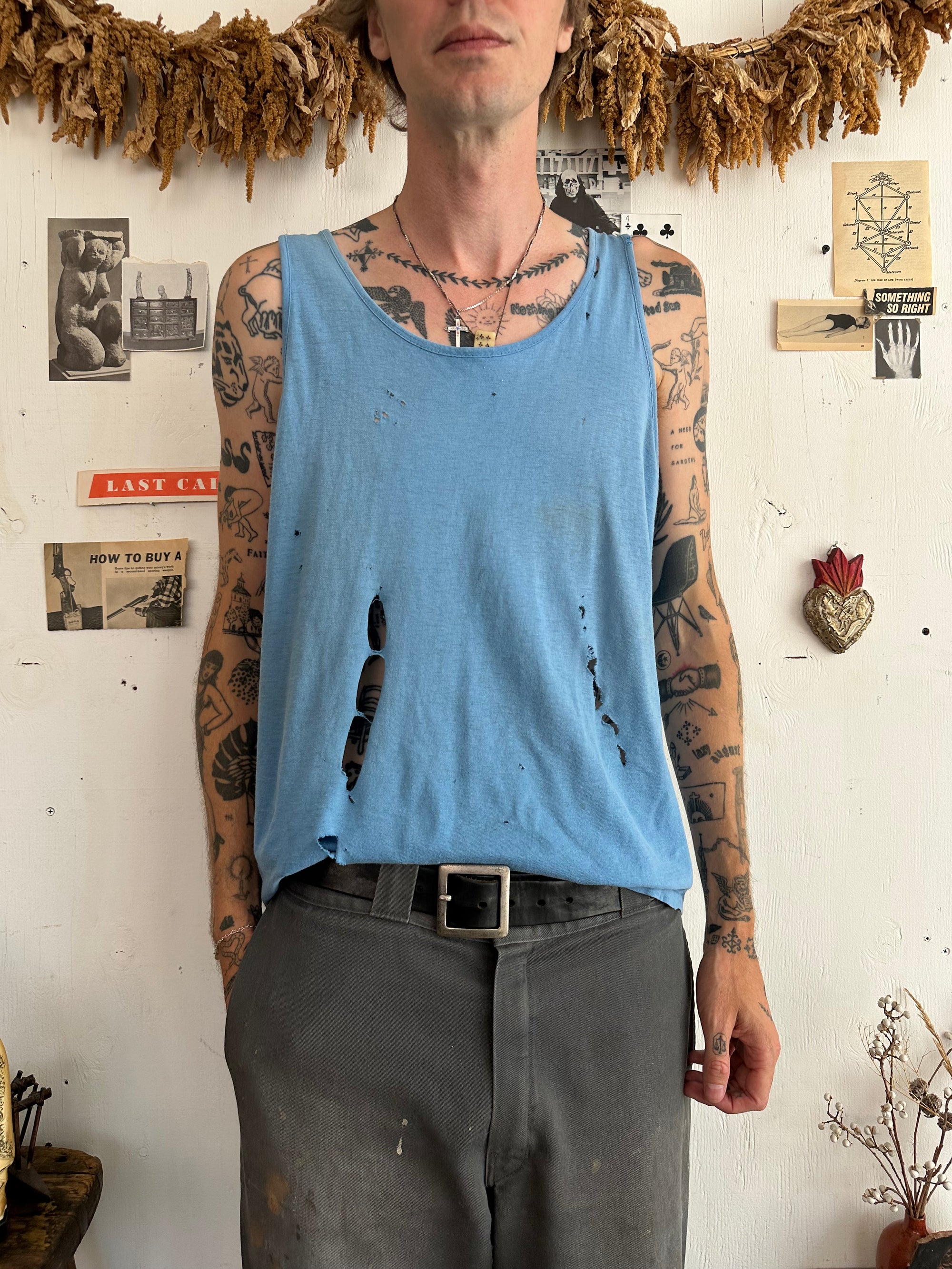 1970s Thrashed Blue Tank Top