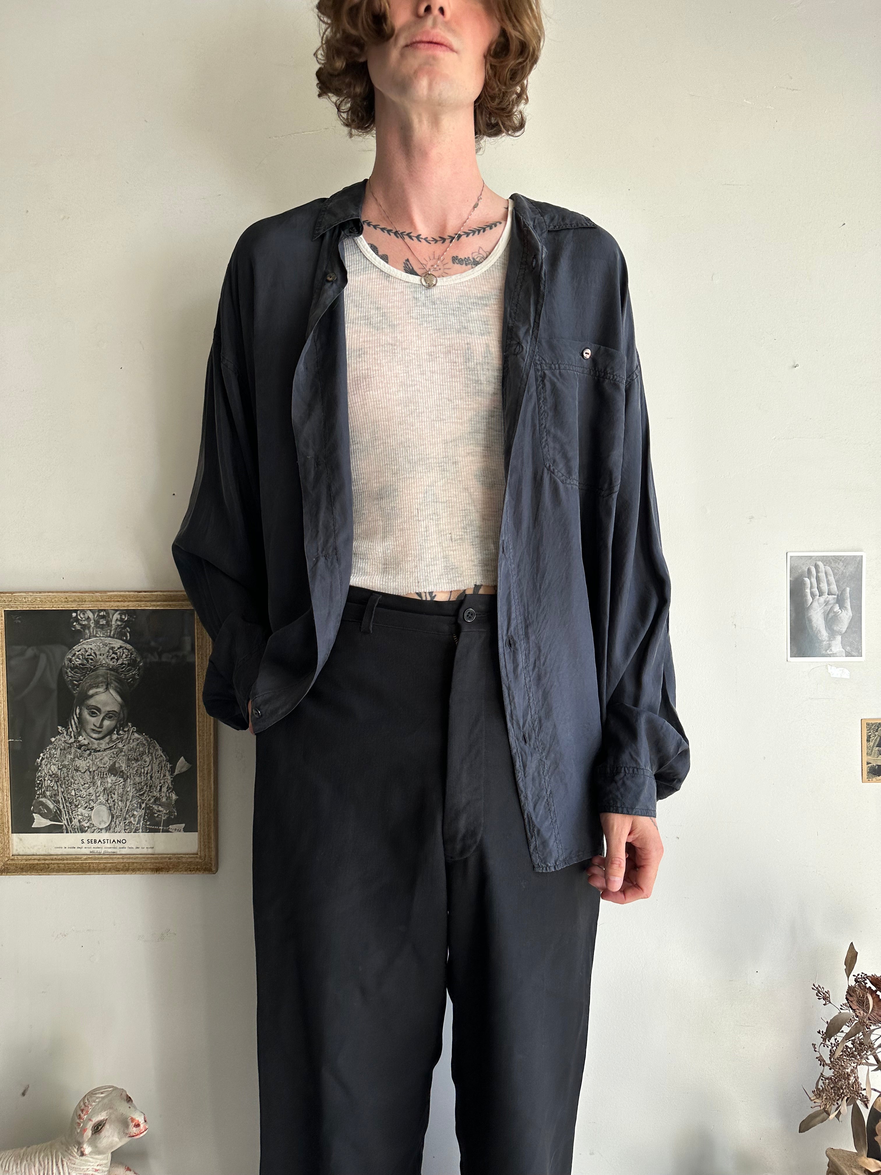 1980s Silk Black Button-Up (XL)