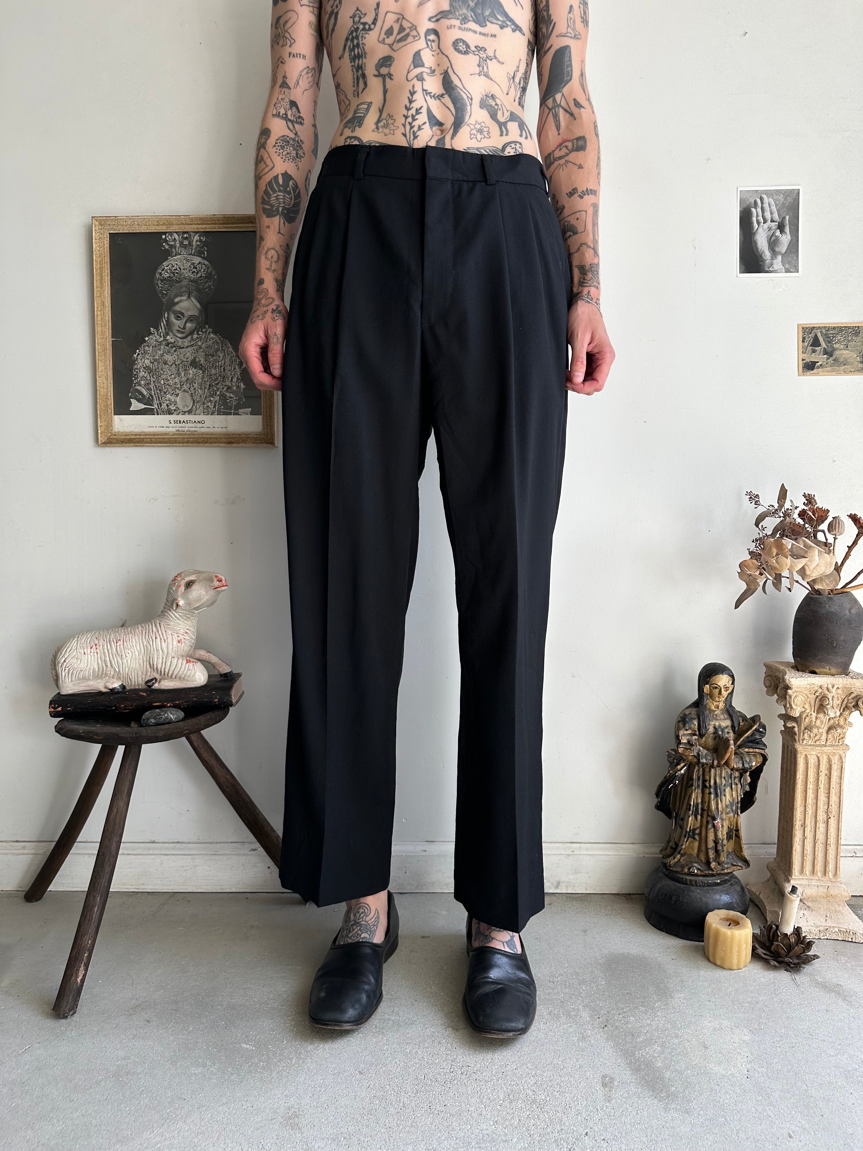 1980s Pleated Black Trousers (36 x 30)