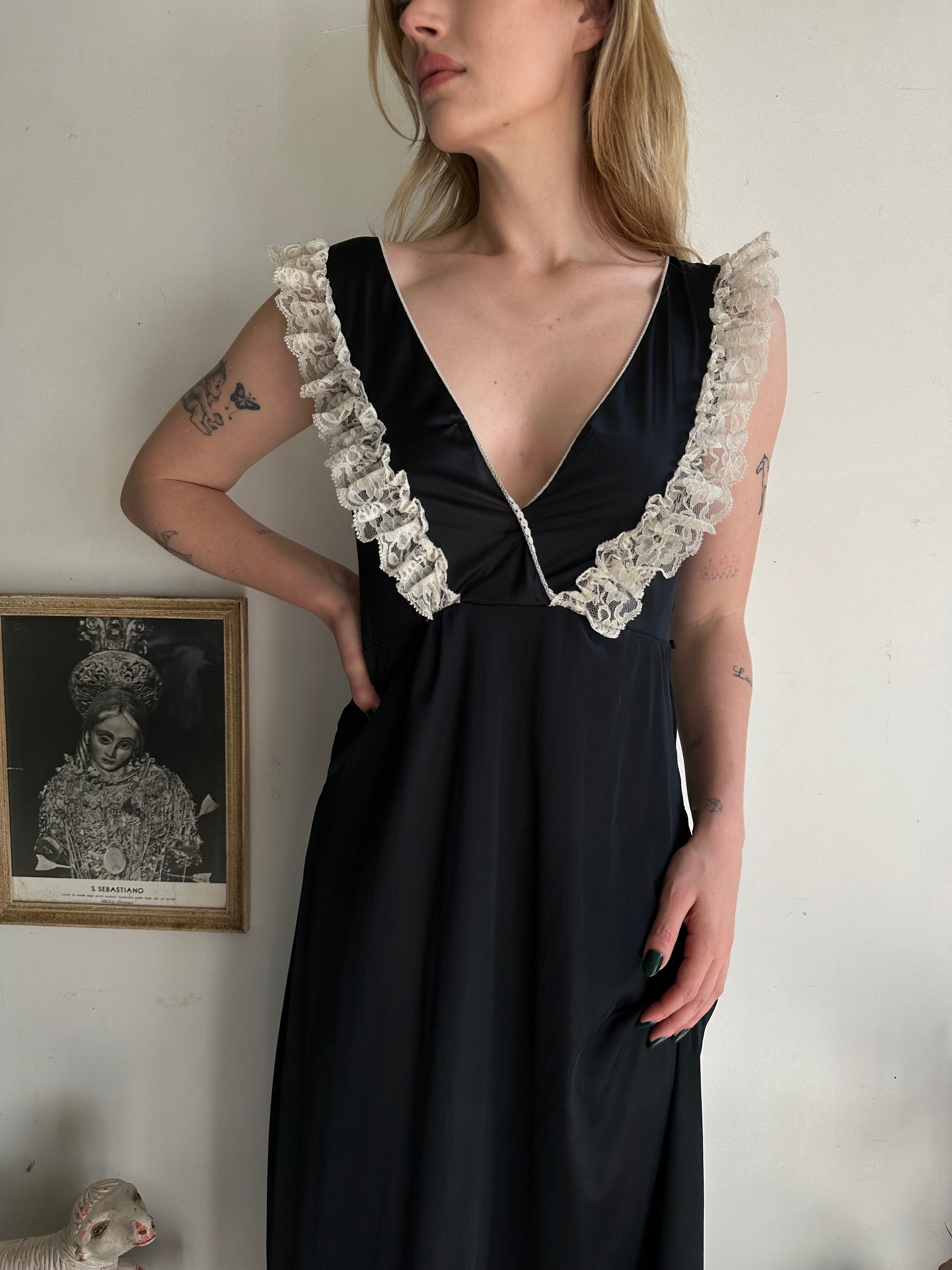 1970s Frilled Slip Dress (M)