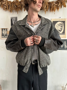 1980s Tweed Jacket W/ Leather Sleeves (Boxy L/XL)