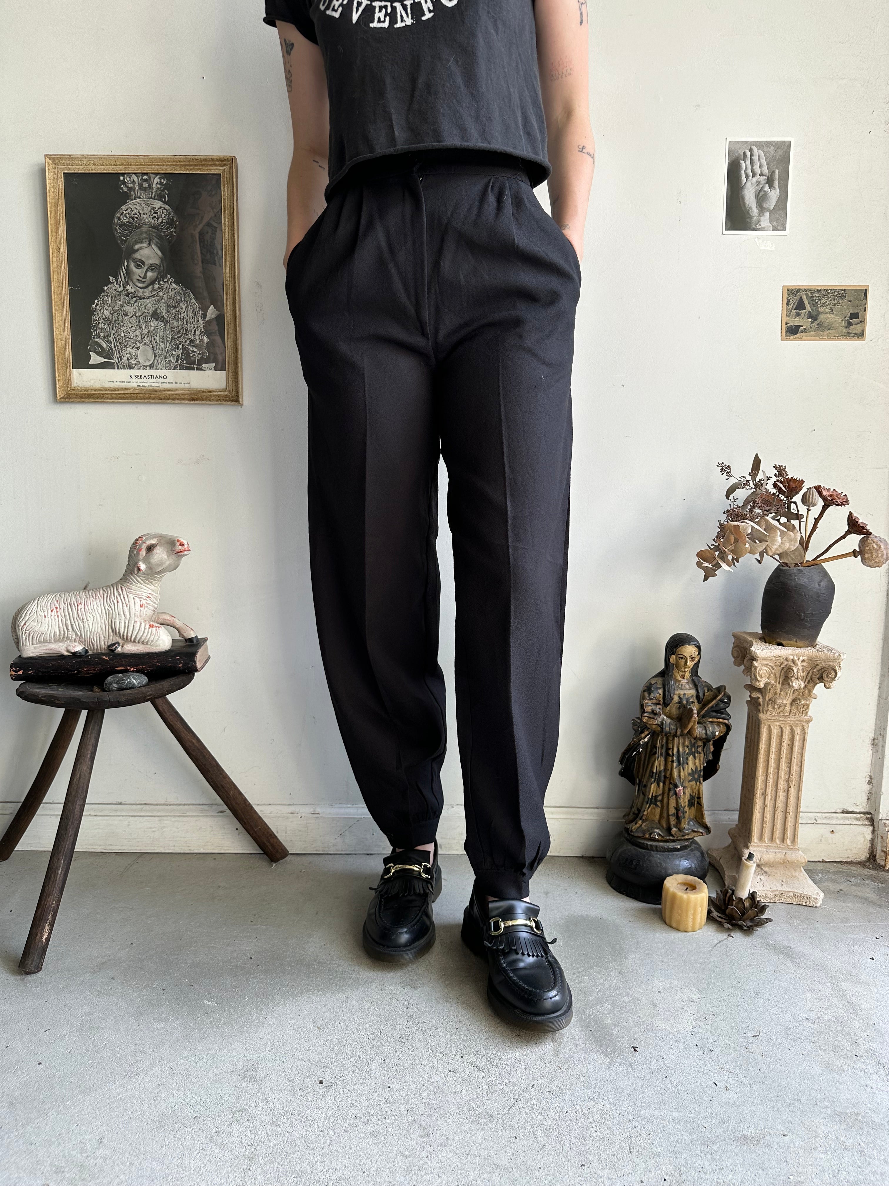 1980s Black Button Bottom Trousers (25 x 30)