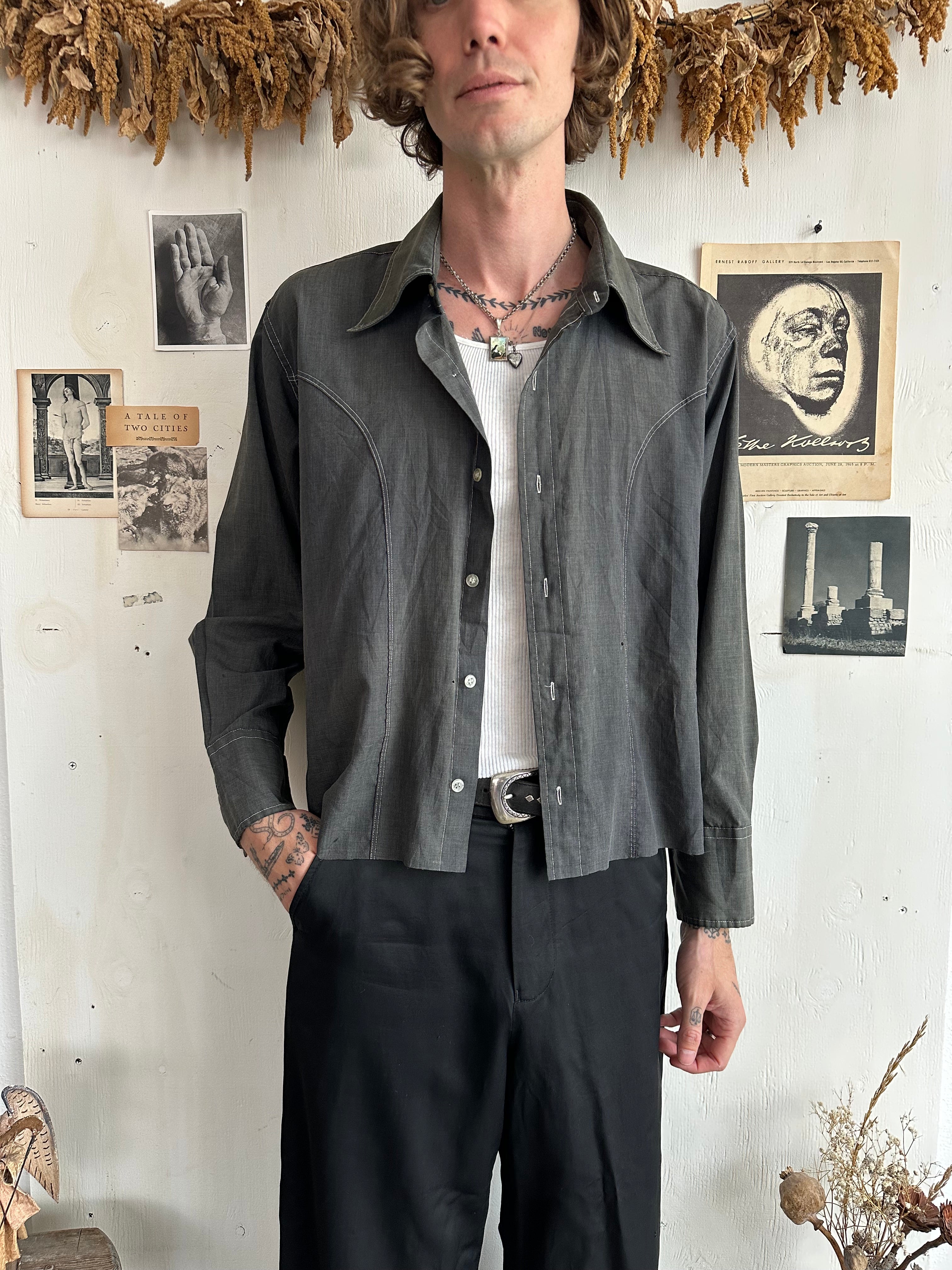 1970s Chopped Sun-Faded western Button-Up (Boxy M)
