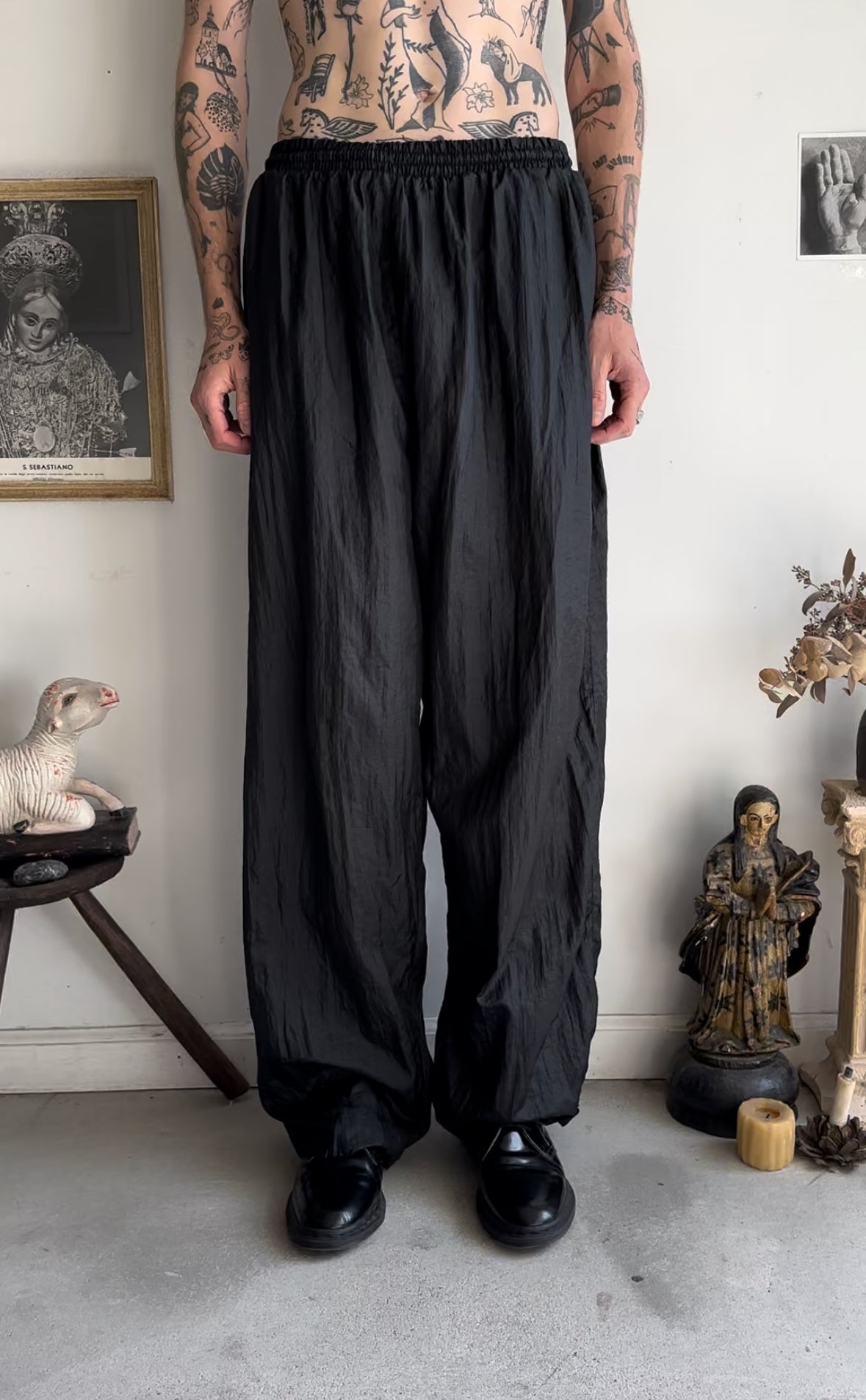 1990s Chopped Wide Leg Nylon Pants (Elastic x 31)