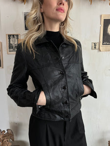 2000s Leather Trucker Jacket (XS)