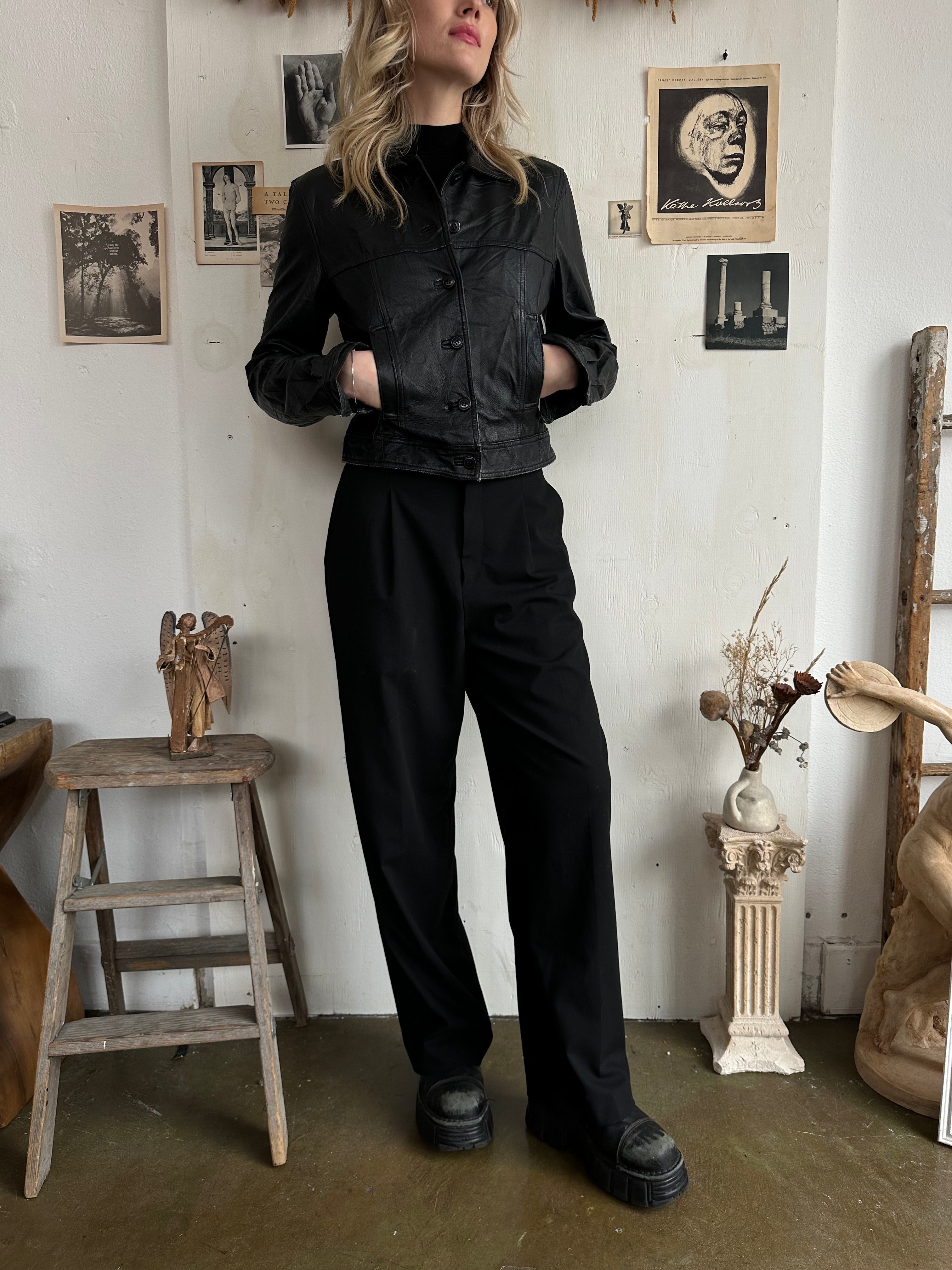 2000s Leather Trucker Jacket (XS)
