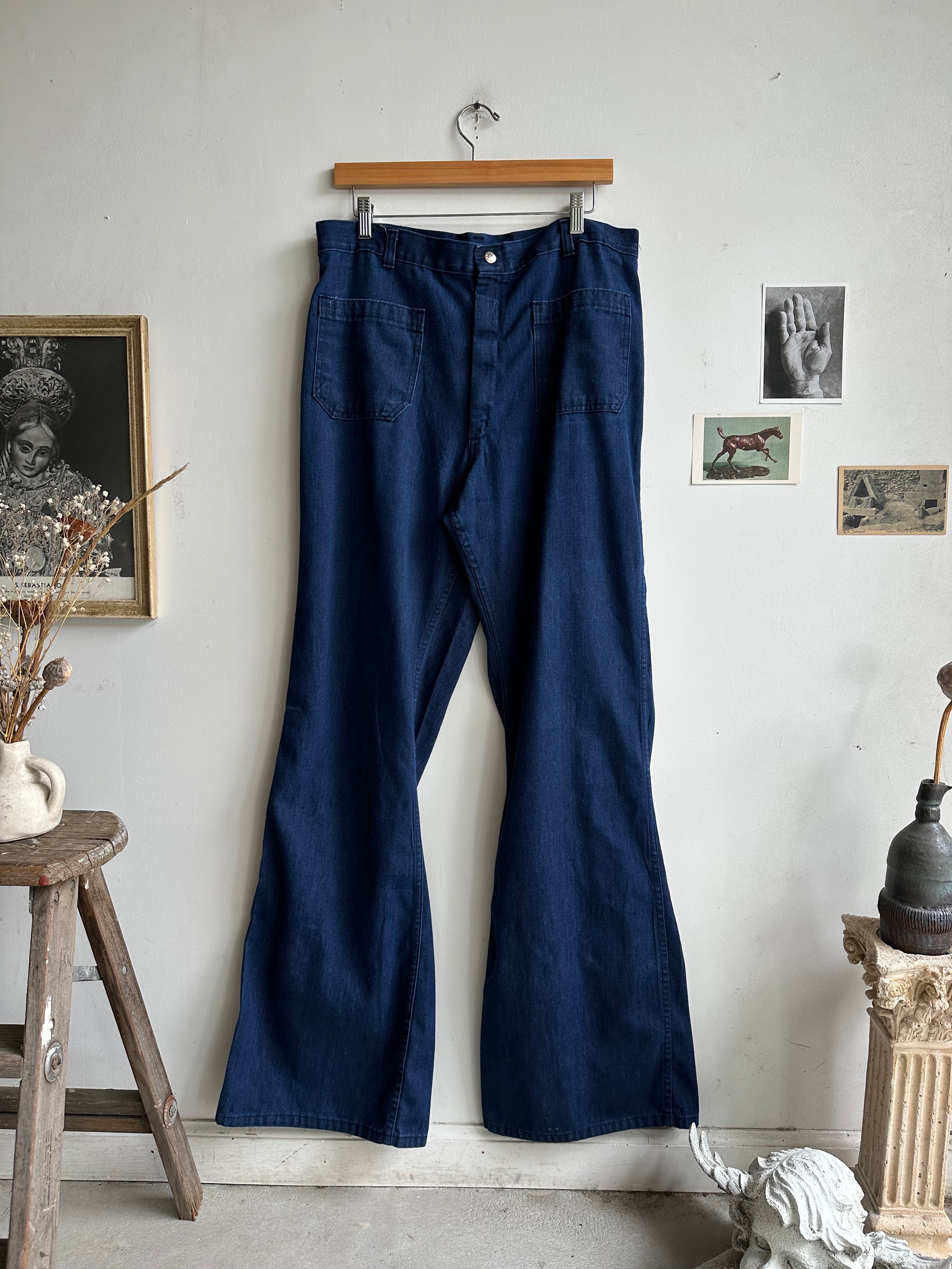 1960s Navy Dungaree Flared Jeans (34 x 35)