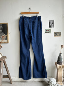 1960s Navy Dungaree Flared Jeans (34 x 35)