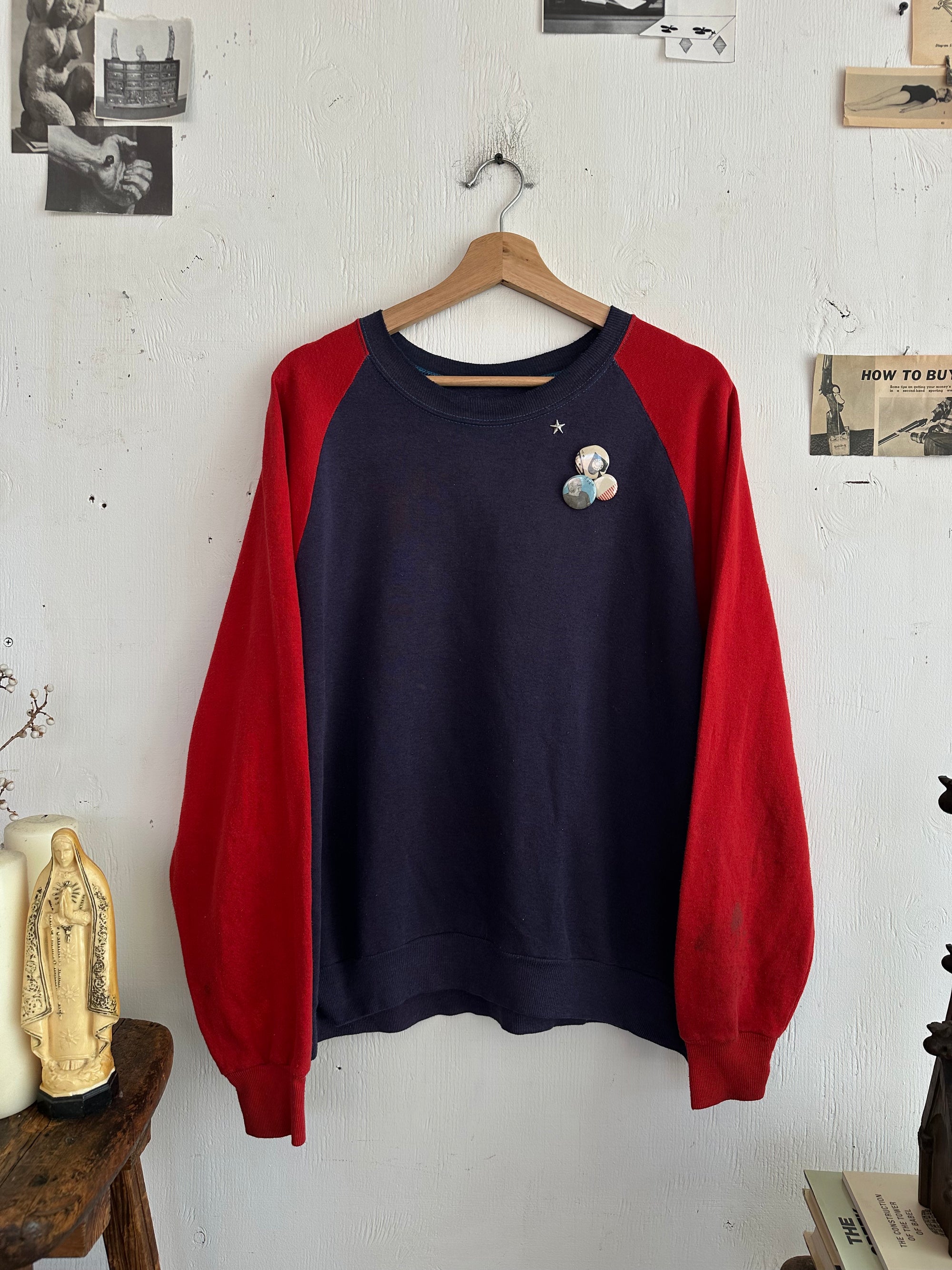 1980s Color Block Raglan Crewneck W/ Pins