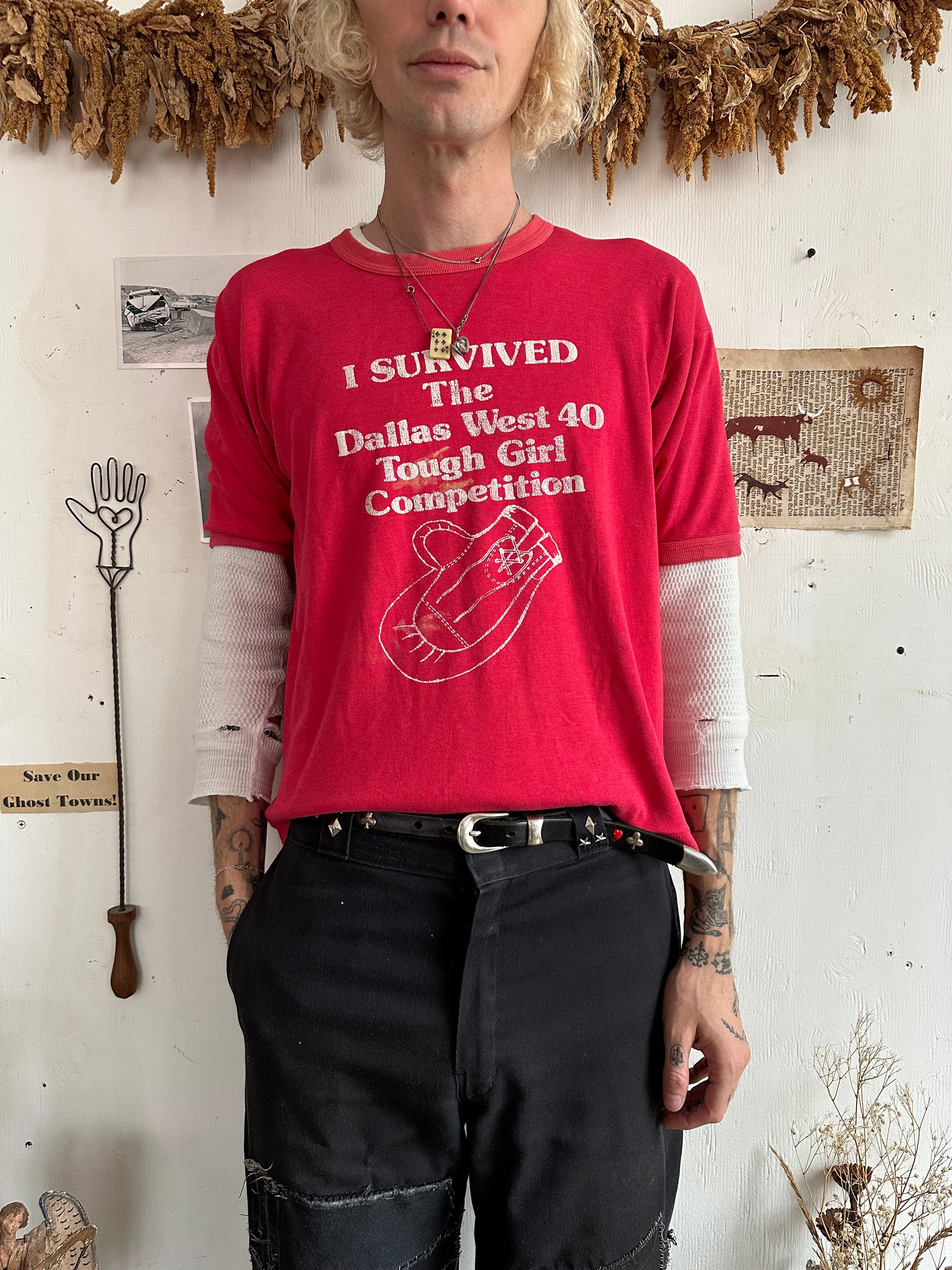 1980s Sunfaded Red Tough Girl Competition Tee