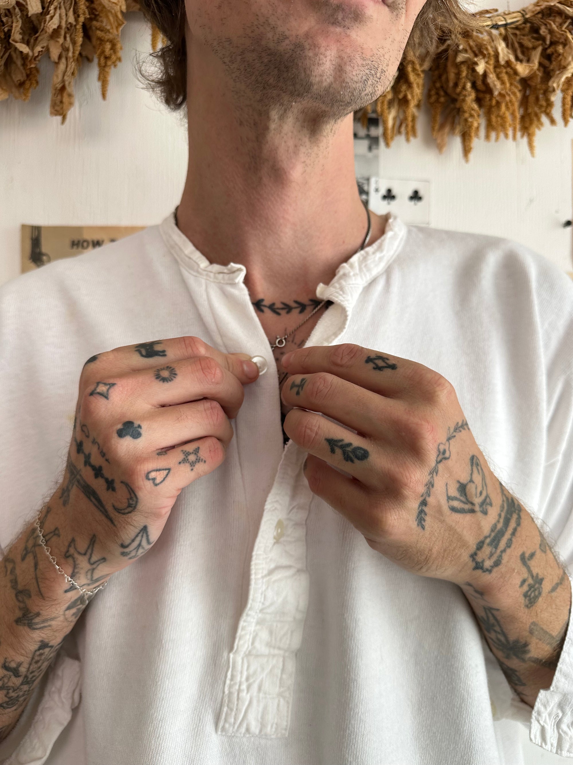 1960s Well Worn White Henley Long Sleeve