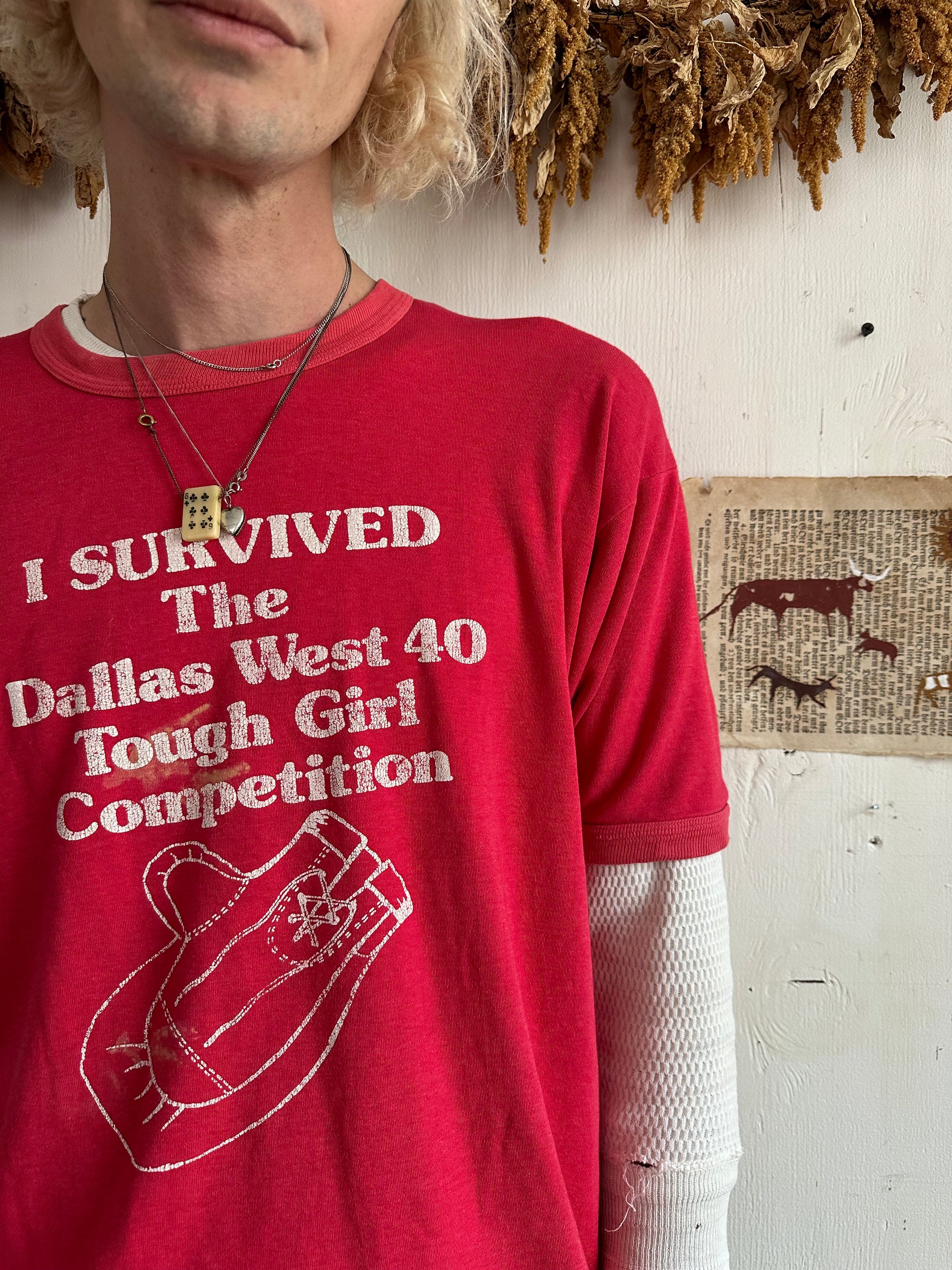 1980s Sunfaded Red Tough Girl Competition Tee