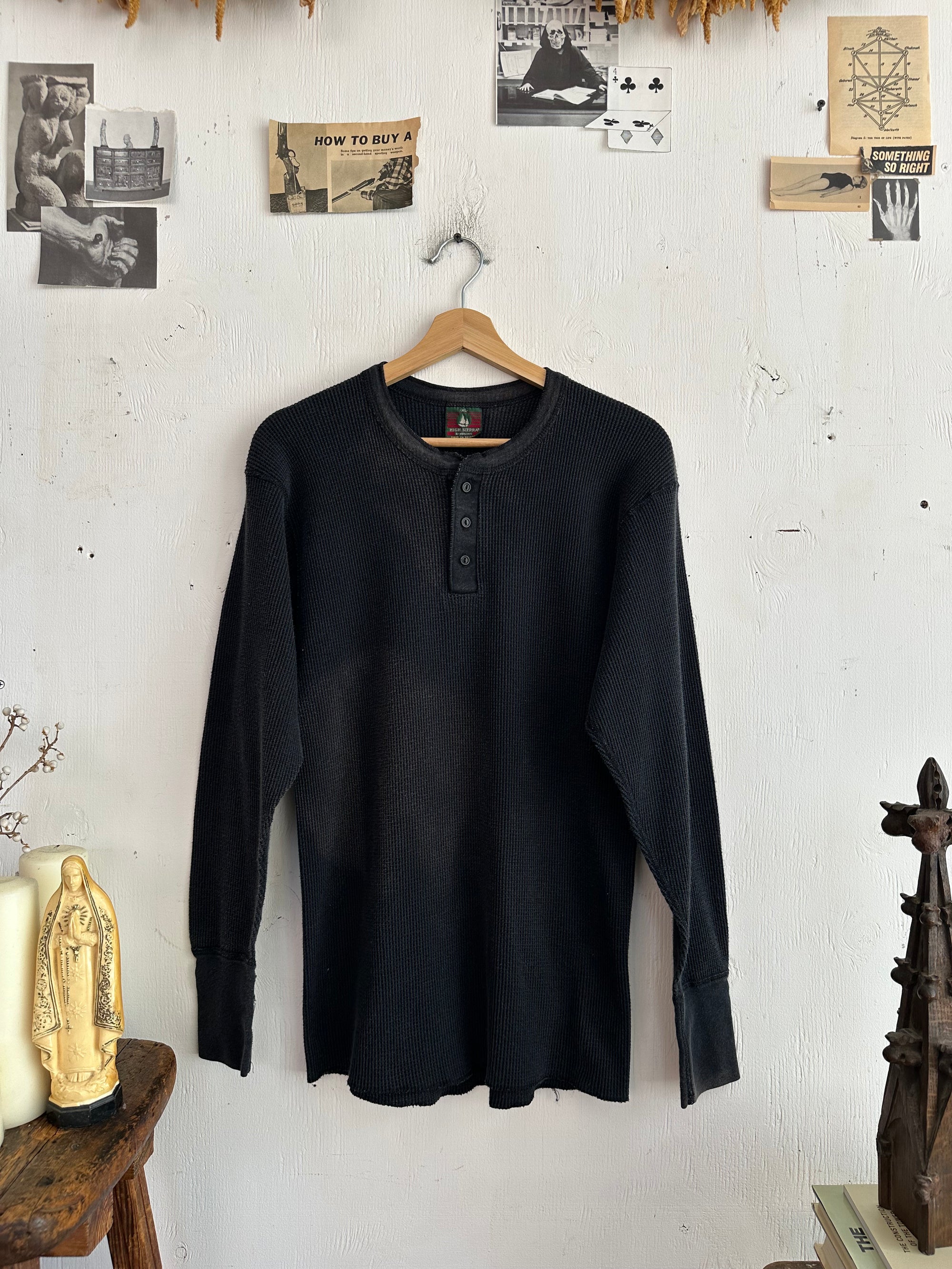 1990s Black Thermal Henley