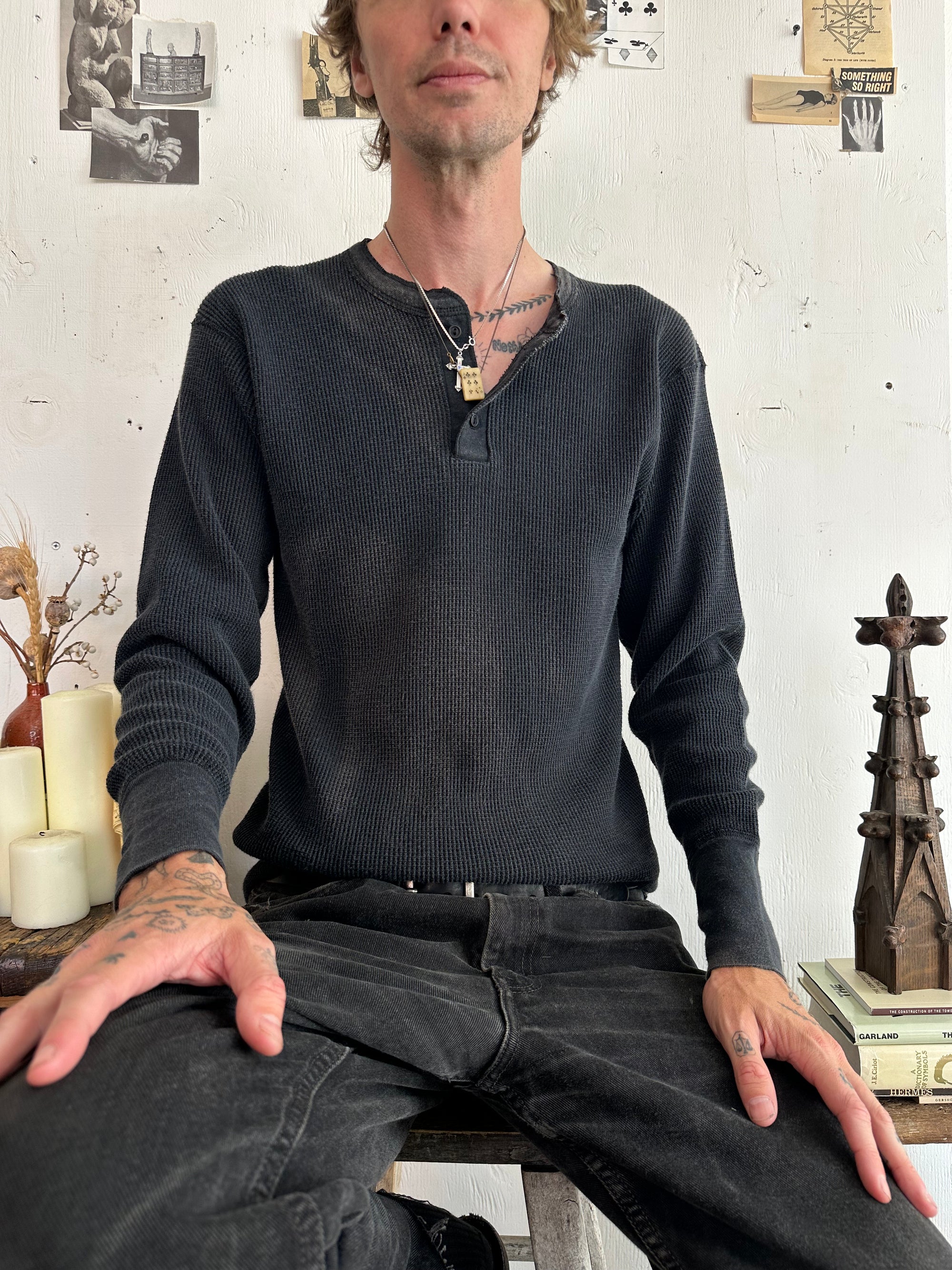 1990s Black Thermal Henley