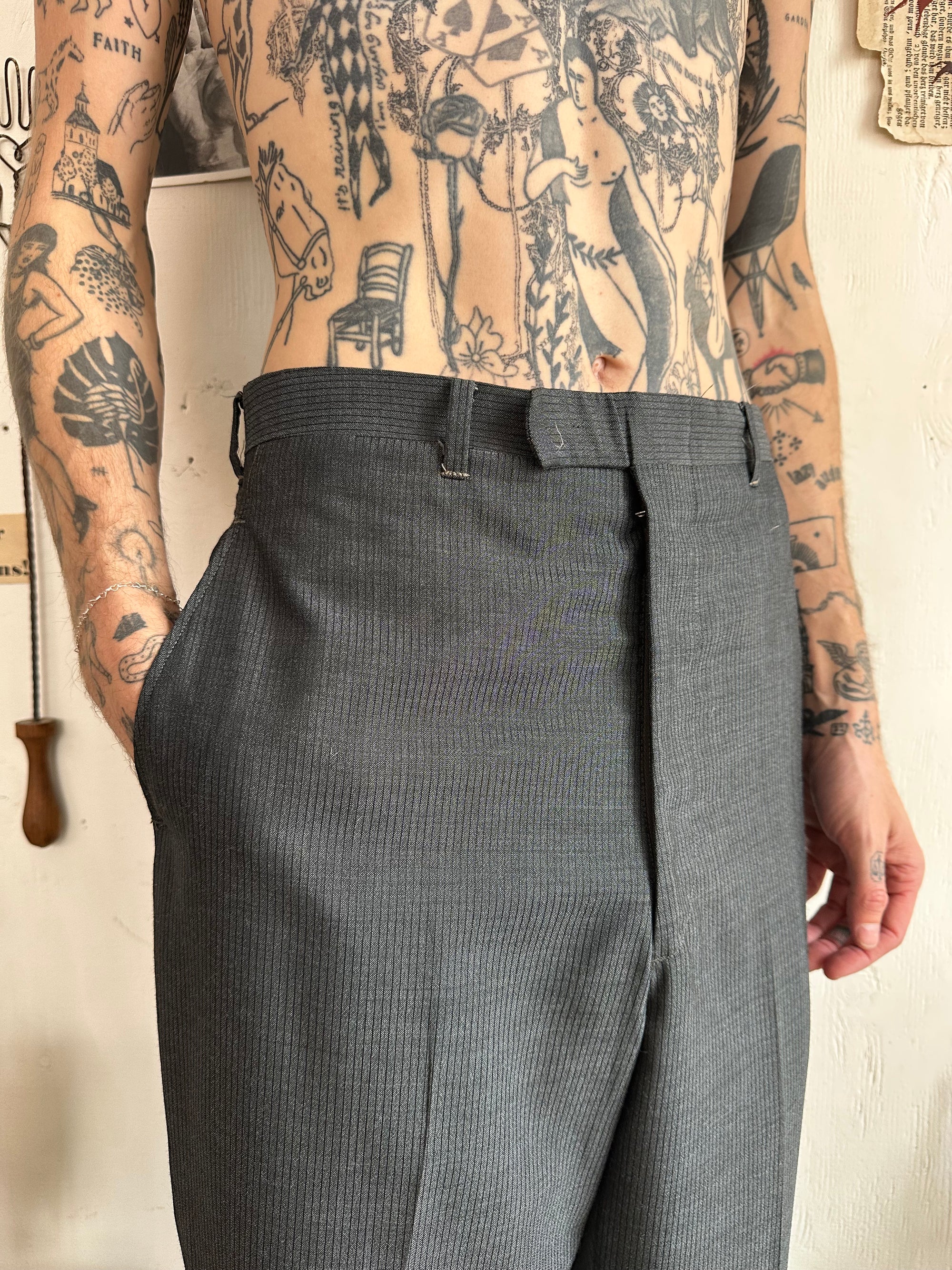 1960s Pinstripe Baggy Trousers