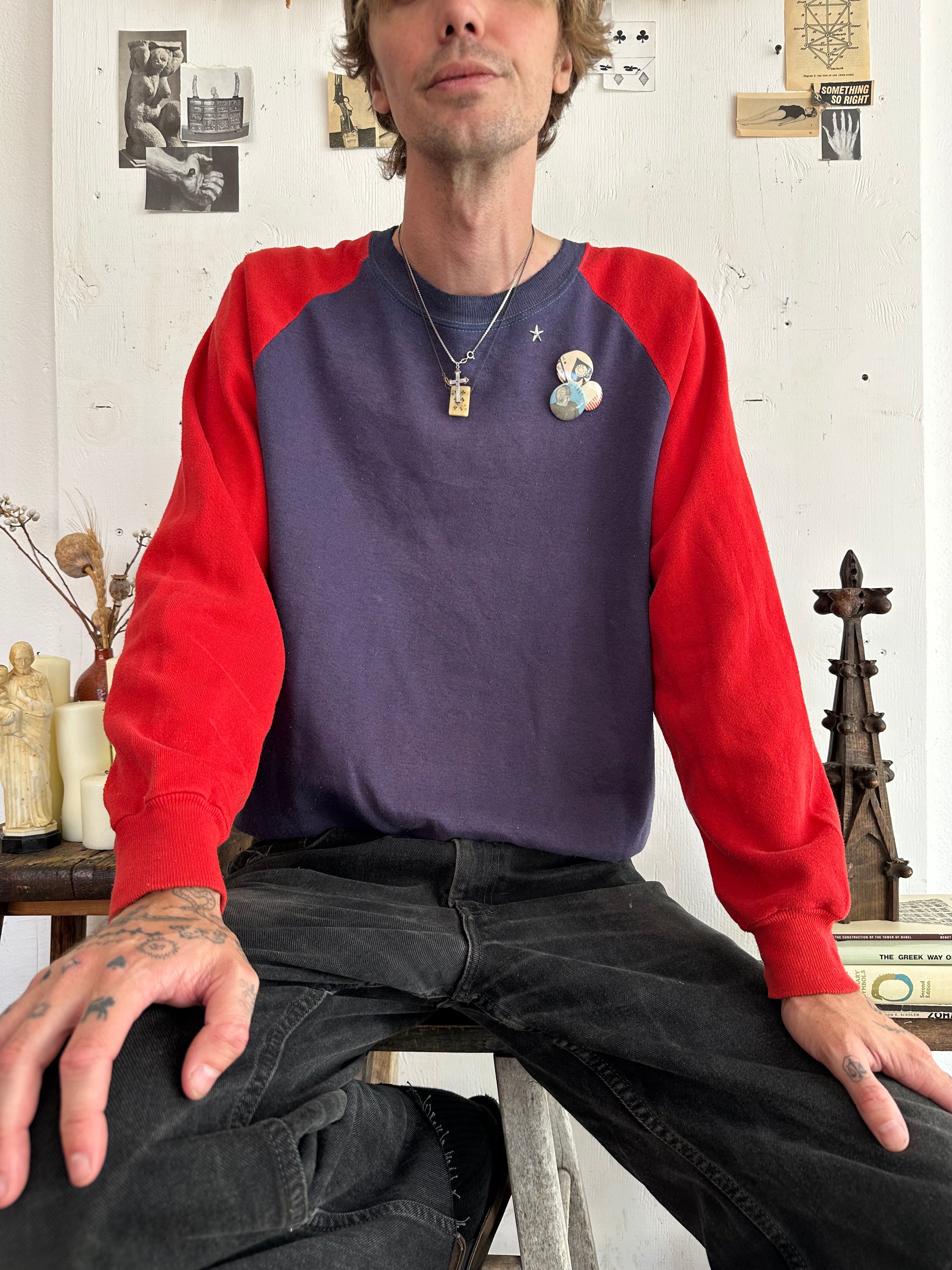 1980s Color Block Raglan Crewneck W/ Pins