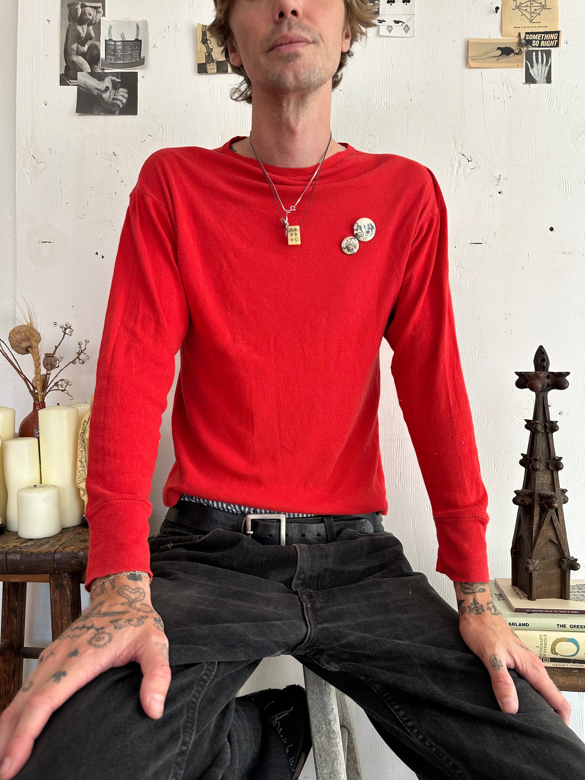 1960s Ribbed Boat Neck Sweatshirt W/ Pins