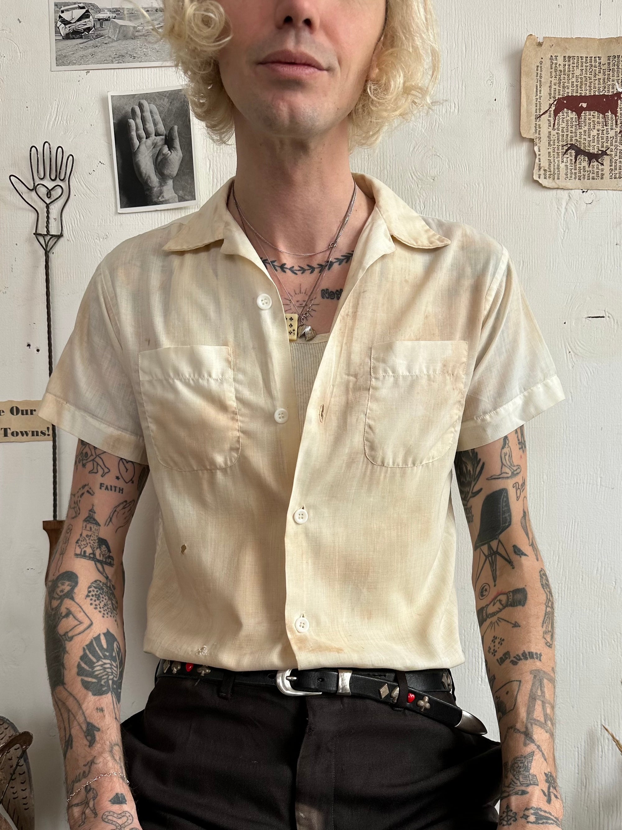 1960s Thrashed Paper Thin White Button Up