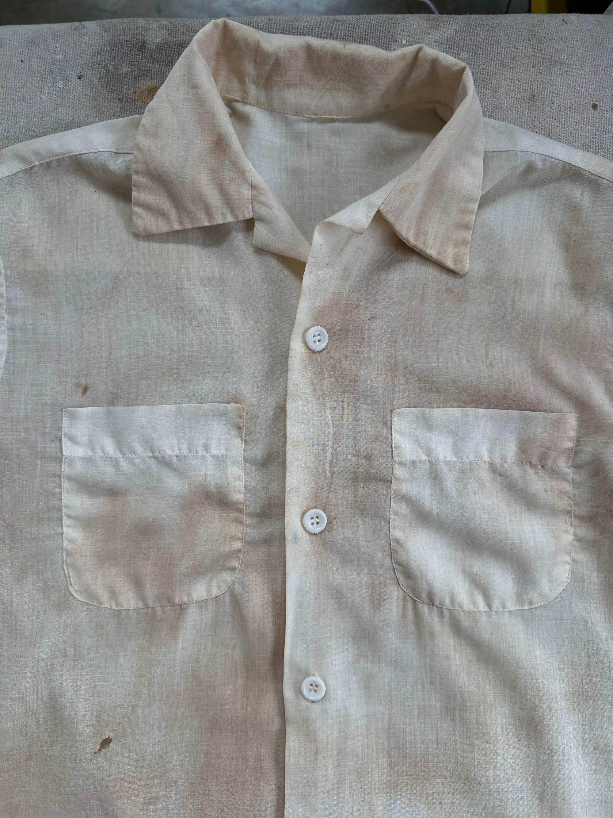 1960s Thrashed Paper Thin White Button Up