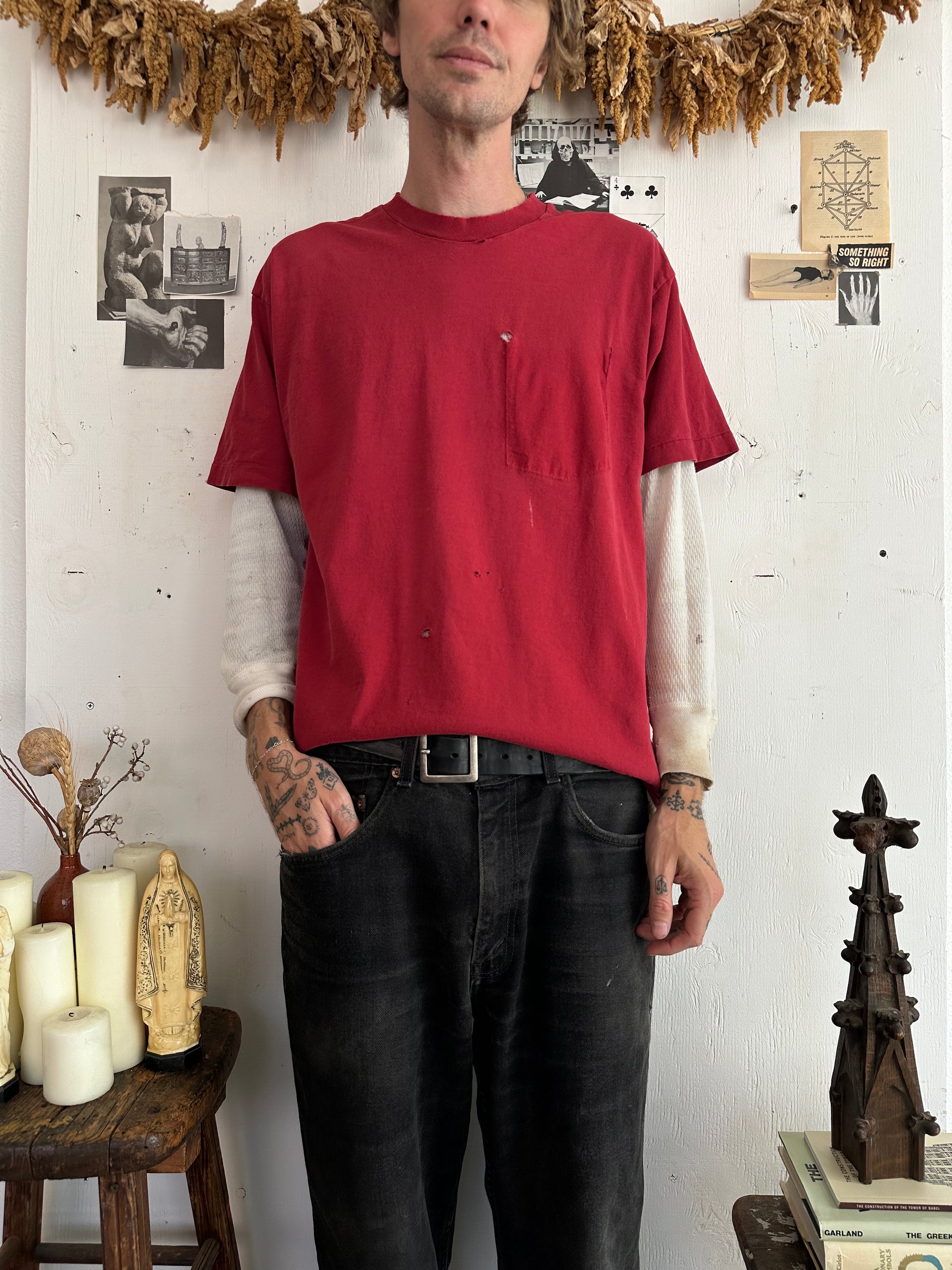 1990s Well Worn Red Blank