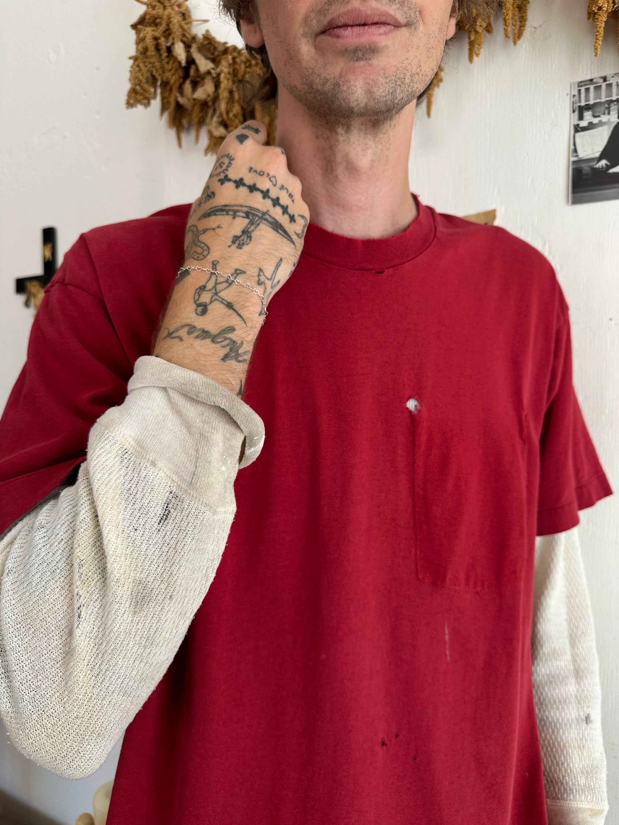 1990s Well Worn Red Blank