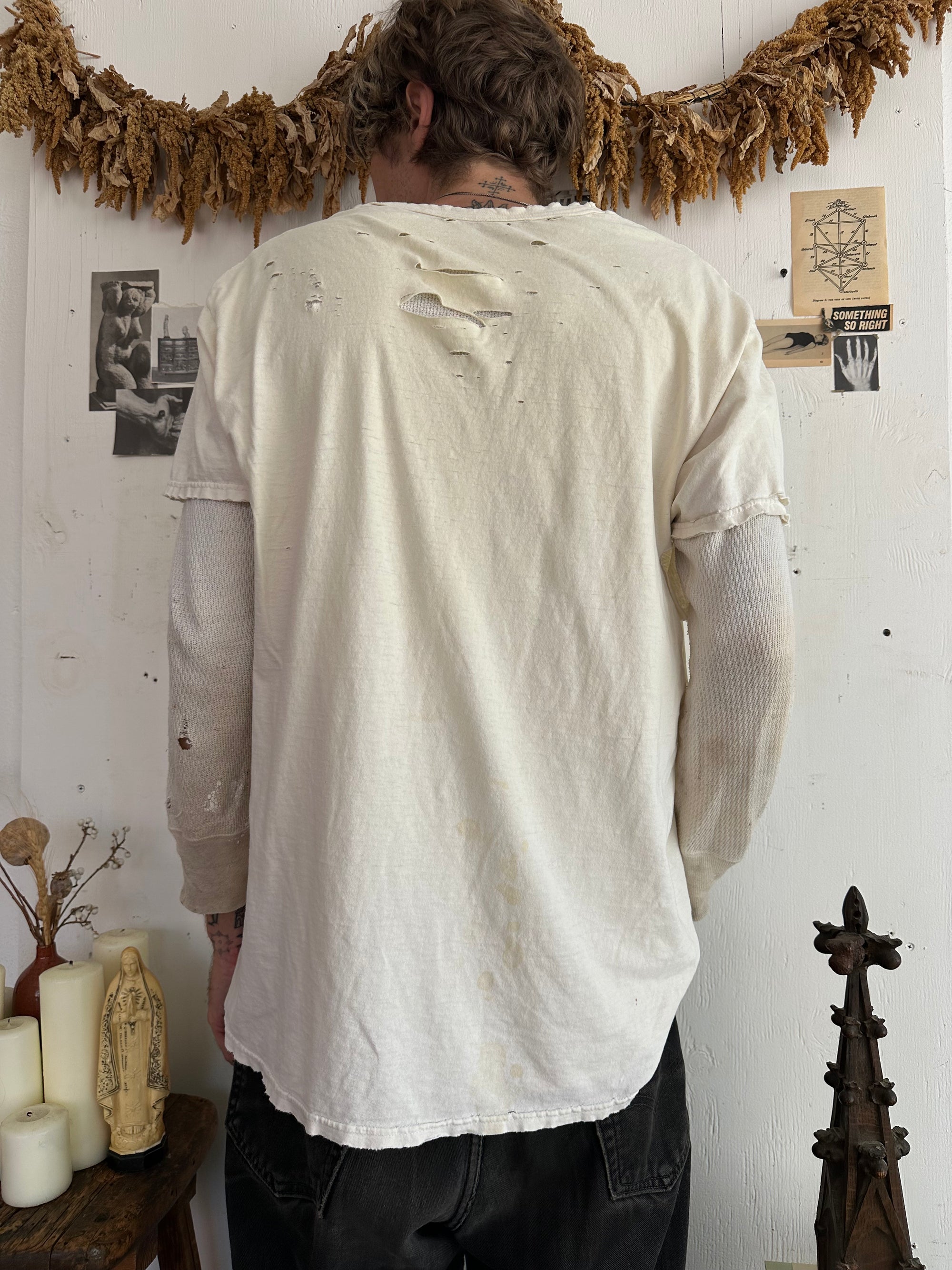 1980s Thrashed White V-Neck