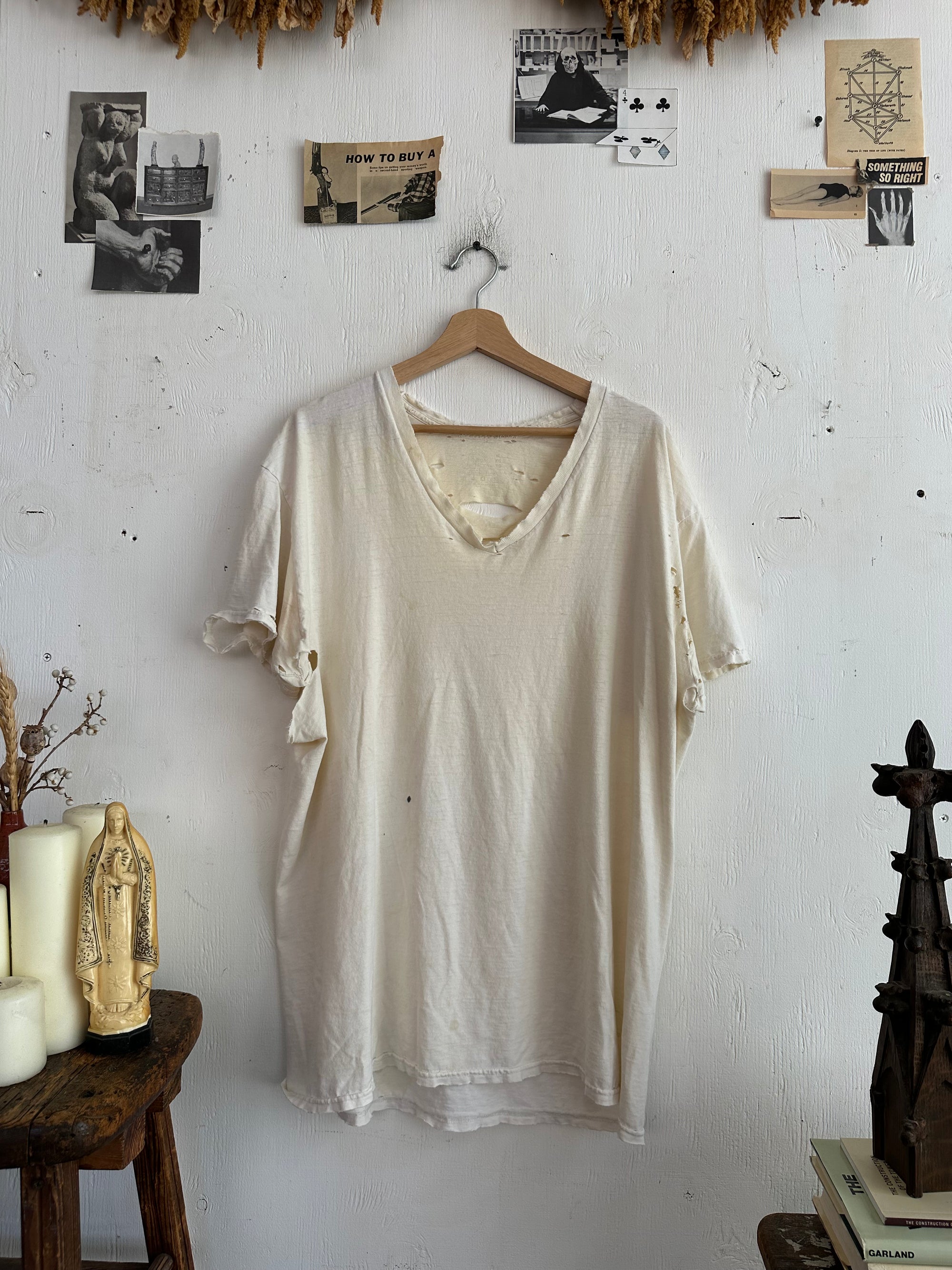1980s Thrashed White V-Neck