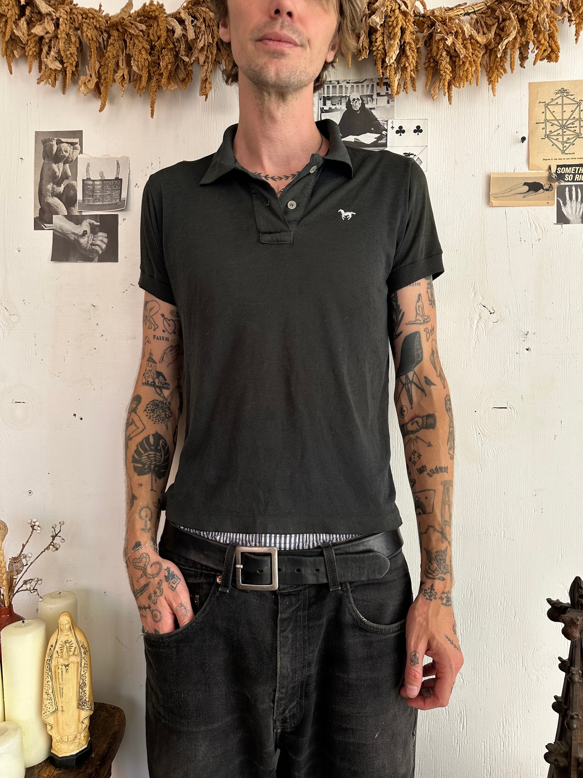 1980s Paper Thin Black Polo