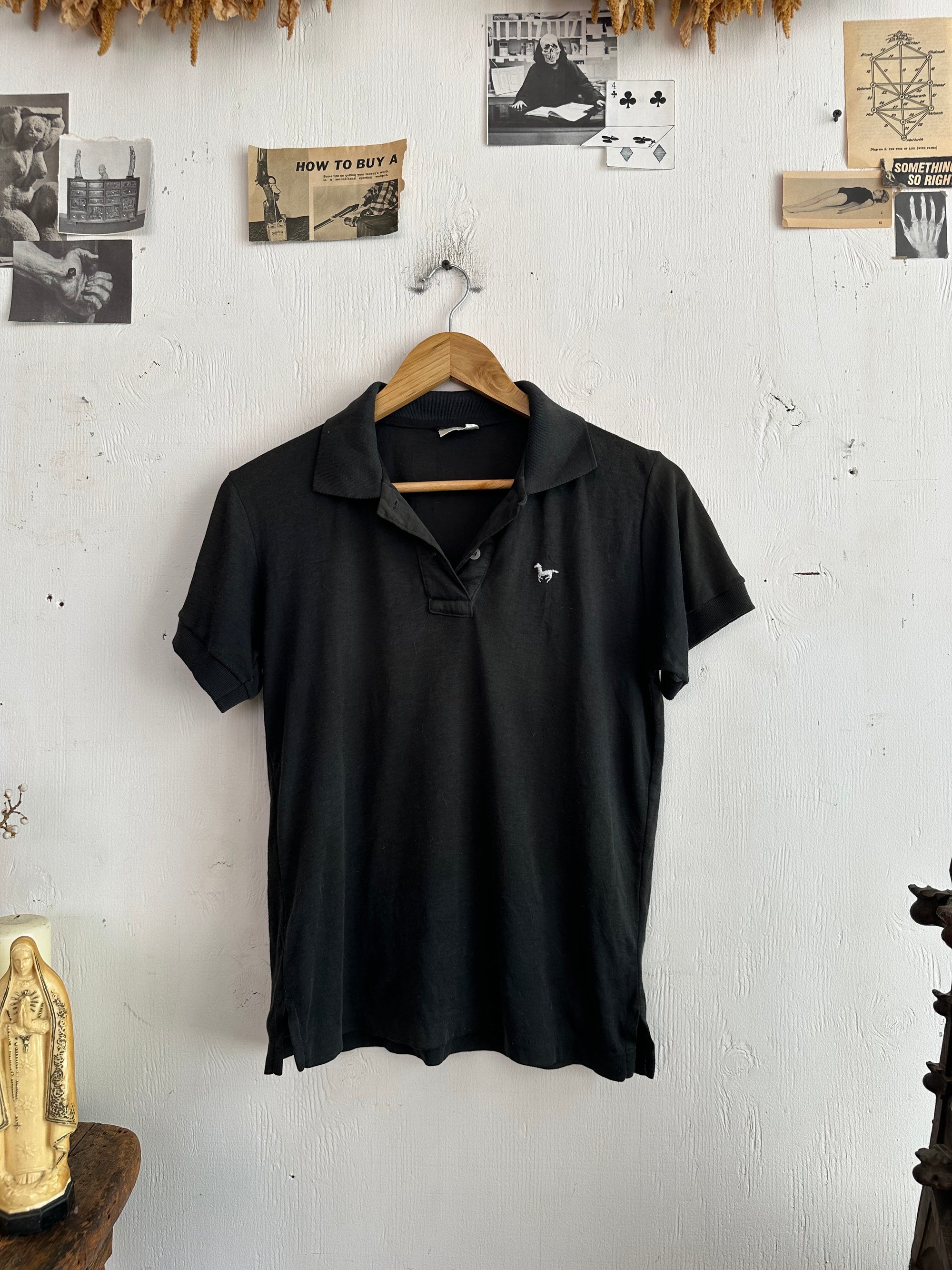 1980s Paper Thin Black Polo