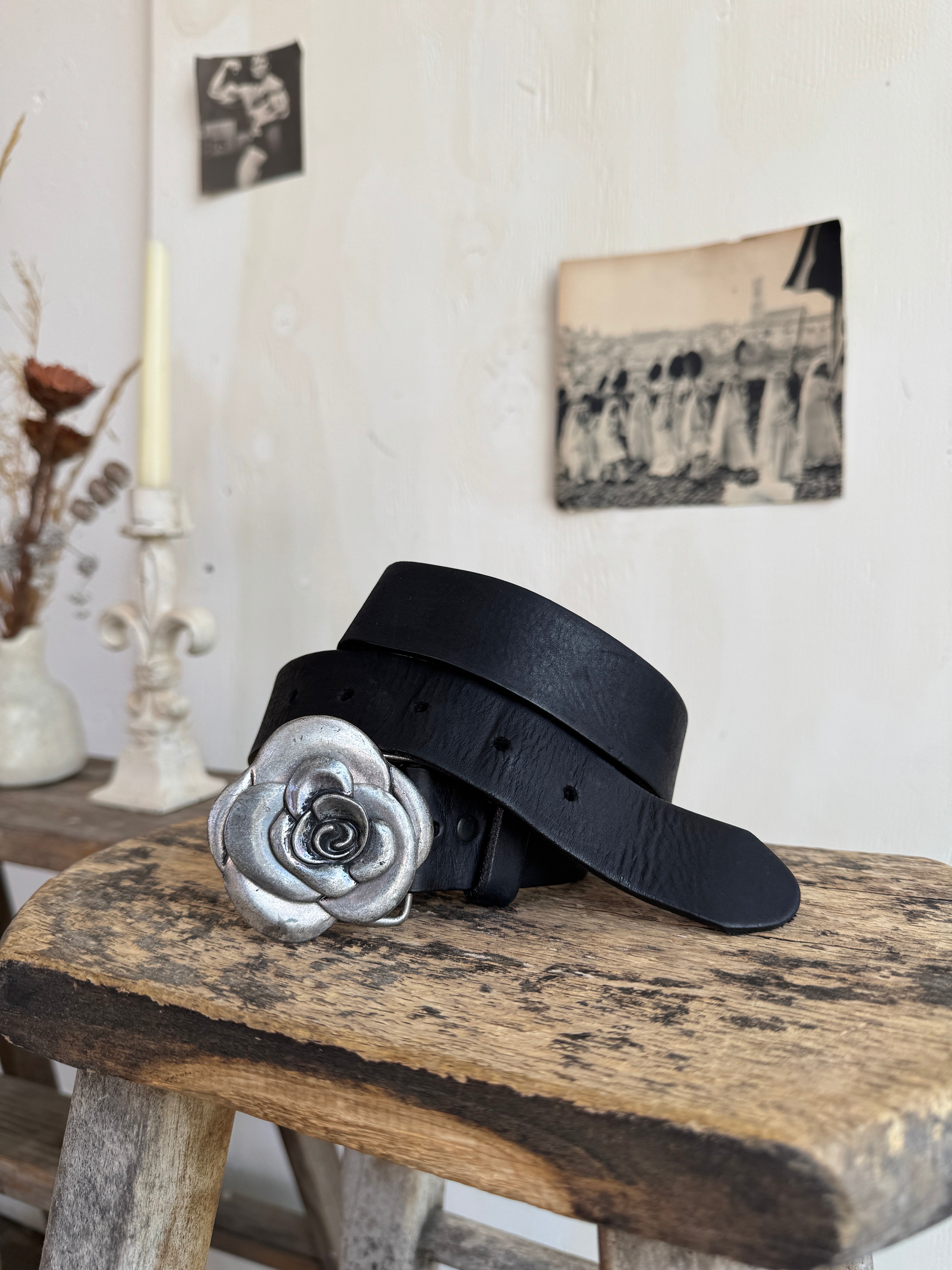 Vintage Belt With Rose Buckle (34"-38")