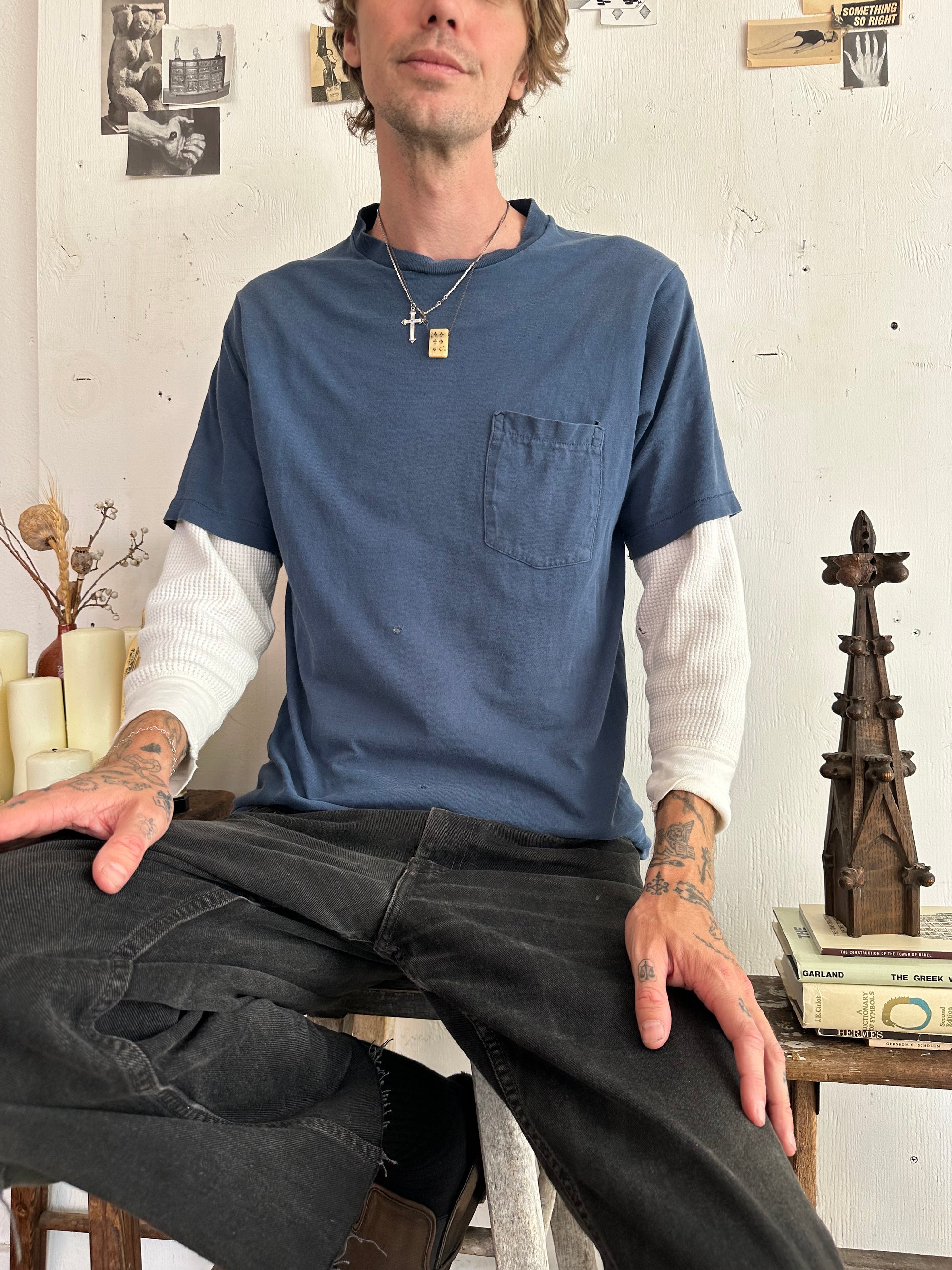 1990s Faded Cobalt Pocket Tee