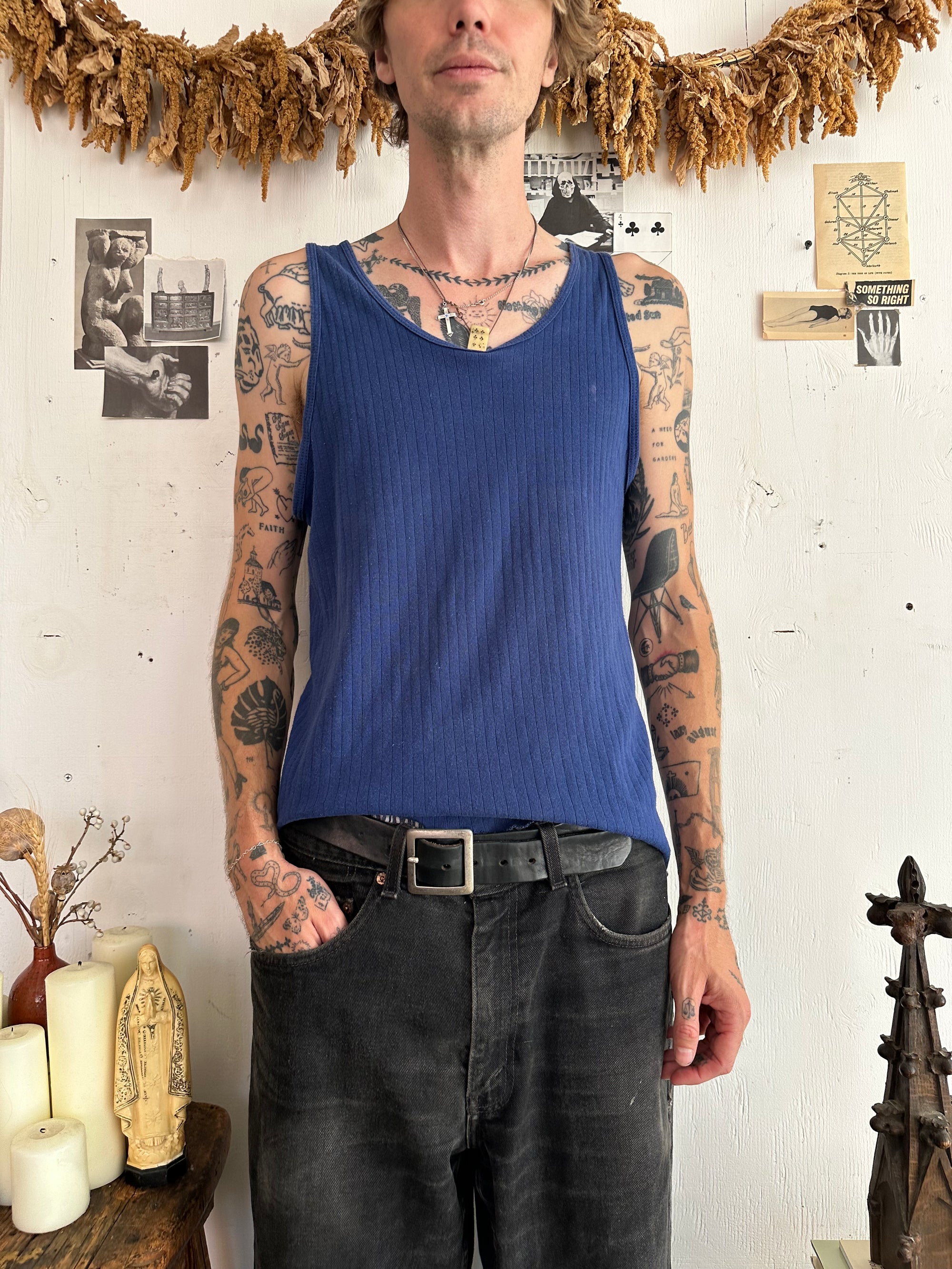 1960s Ribbed Faded Cobalt Tank Top