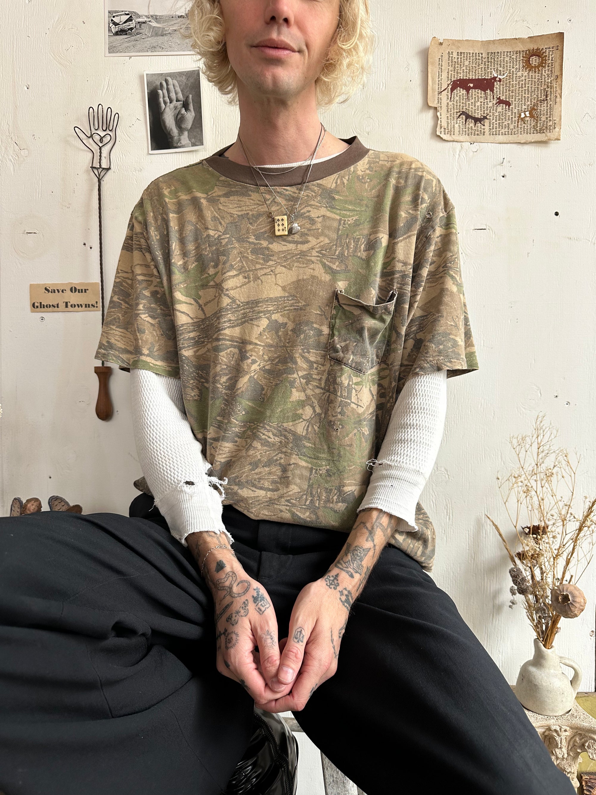 1980s Thrashed Boxy Real Tree Camo T-Shirt