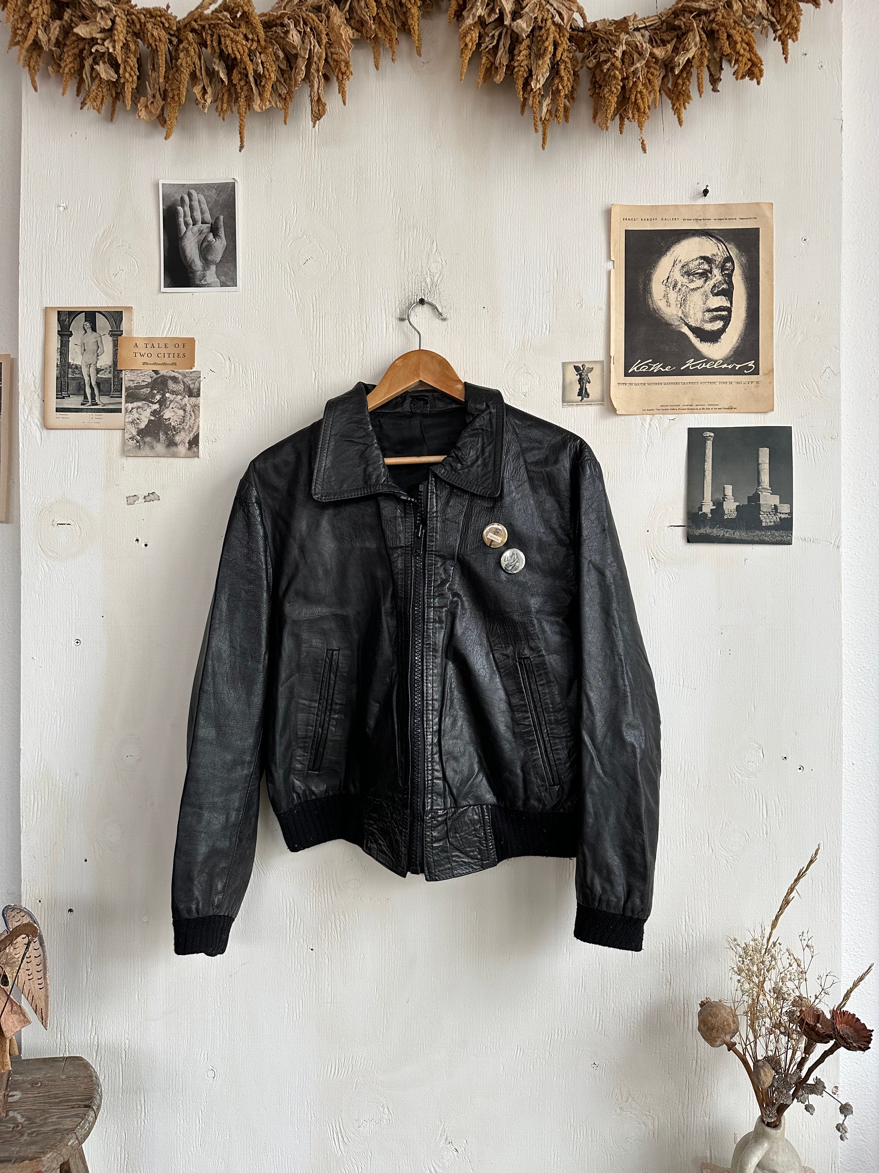 1980s Leather Jacket W/ Pins (Boxy S/M)