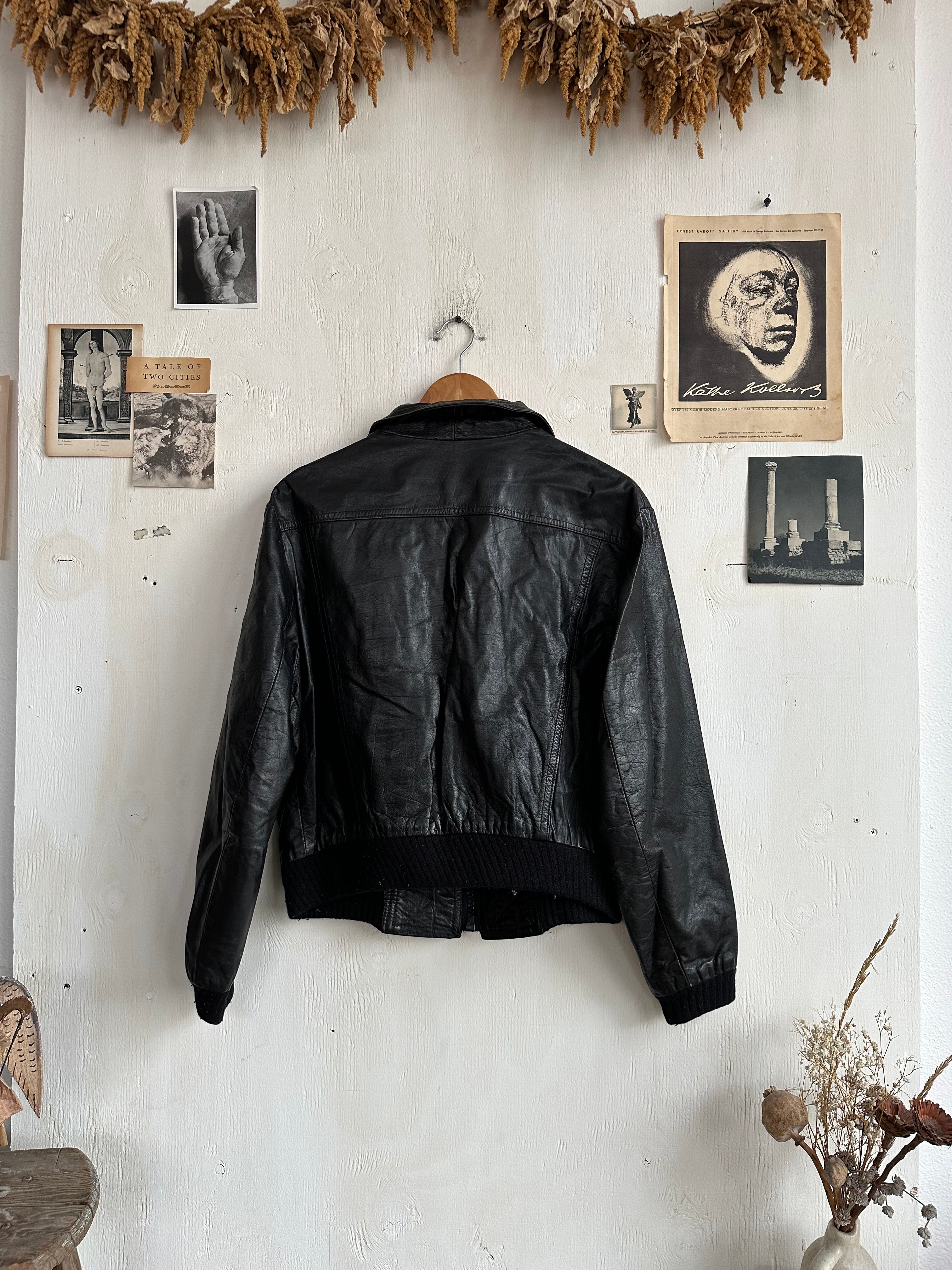 1980s Leather Jacket W/ Pins (Boxy S/M)