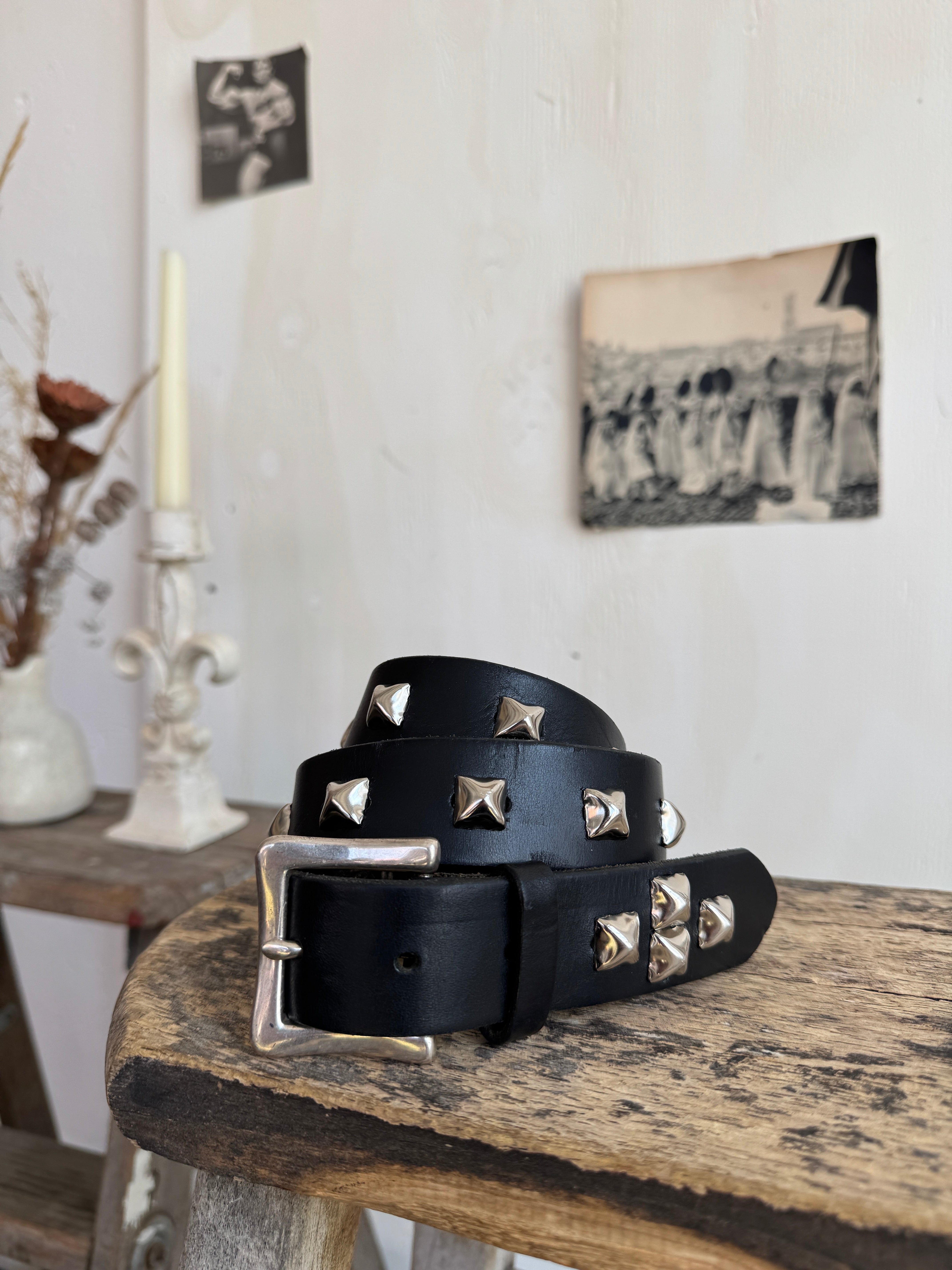 Vintage Hand Studded Leather Belt (30" - 33")