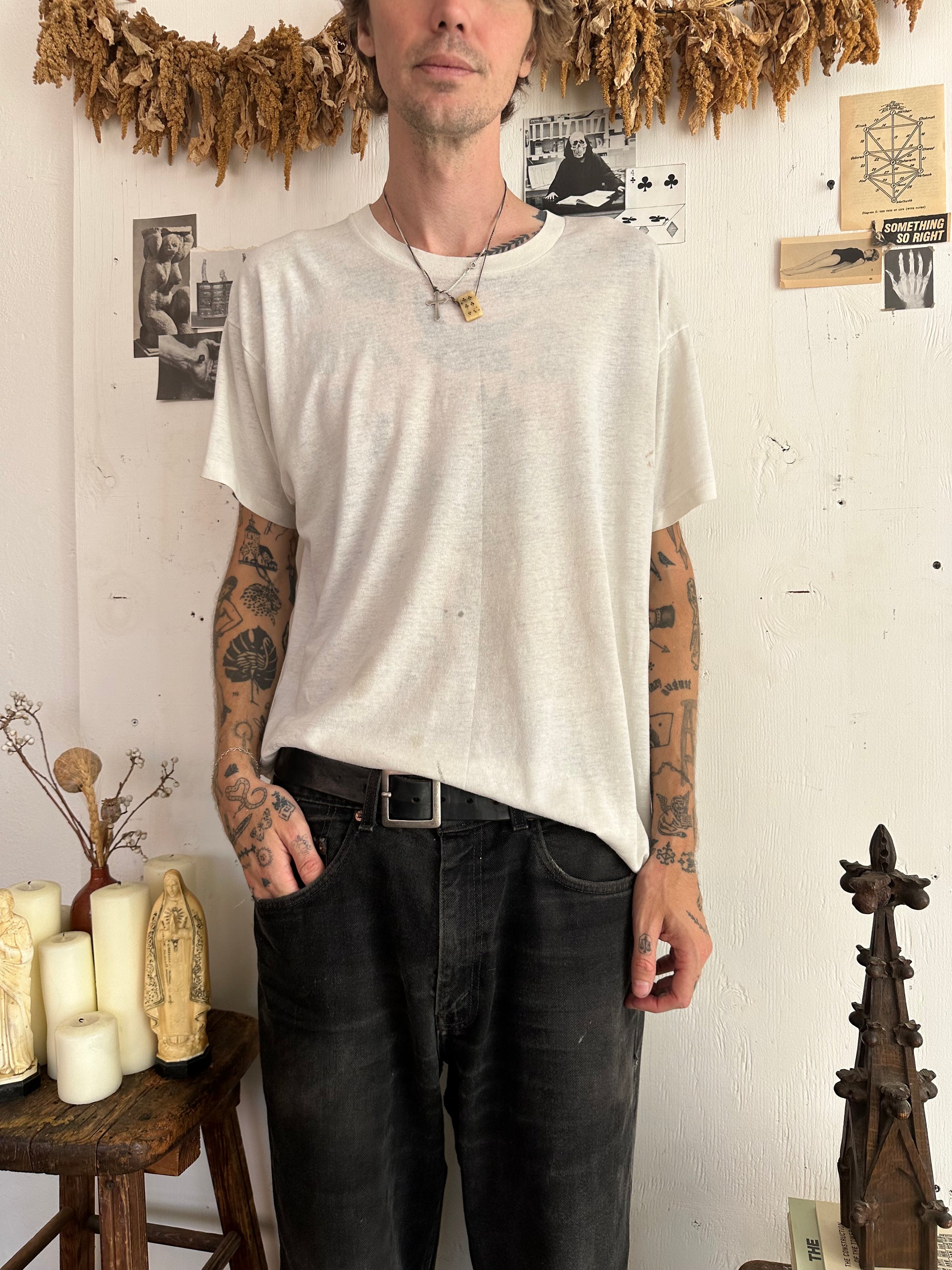 1980s Paper Thin Well Worn White Blank
