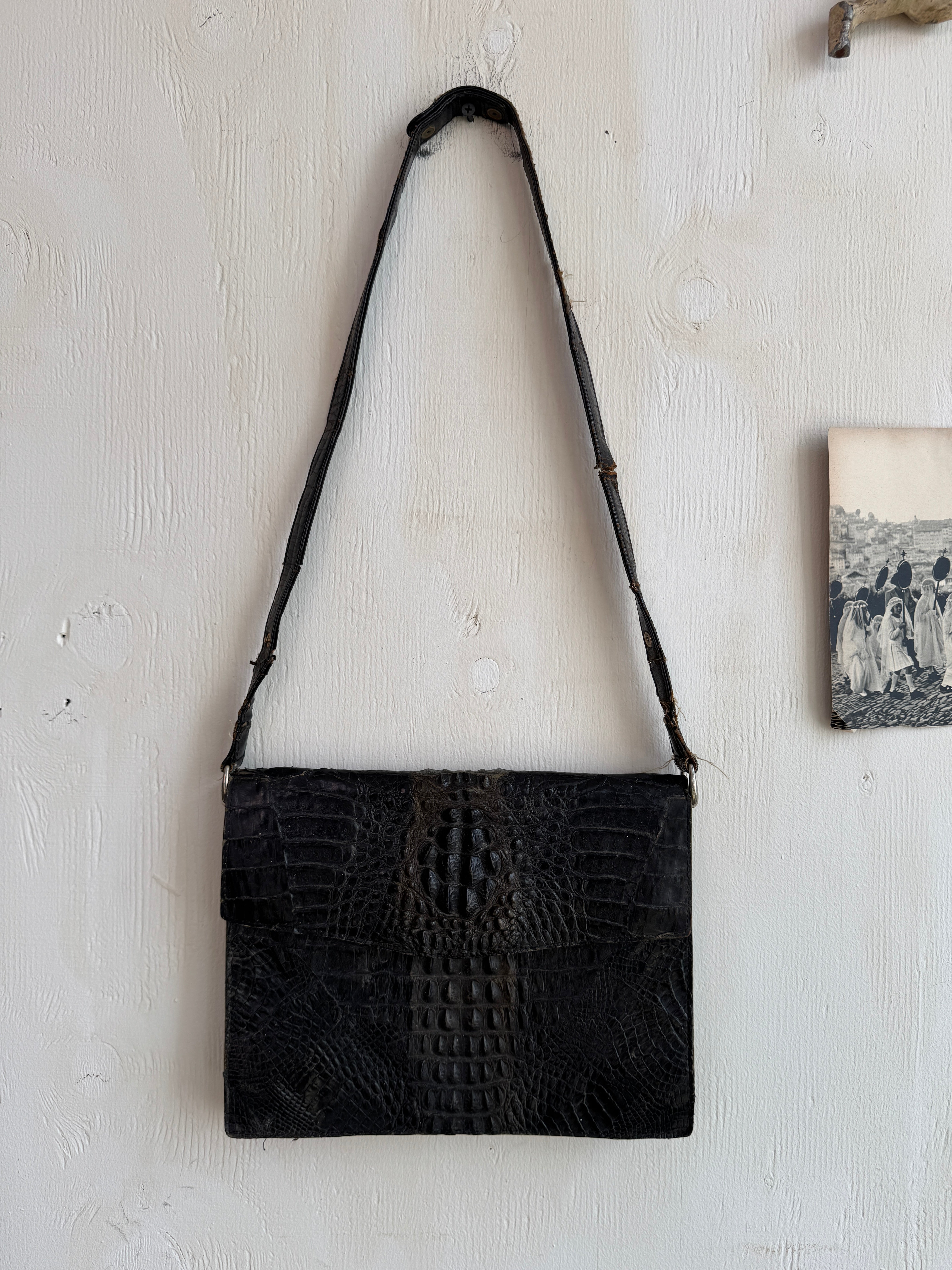 Thrashed Real Crocodile Skin Bag