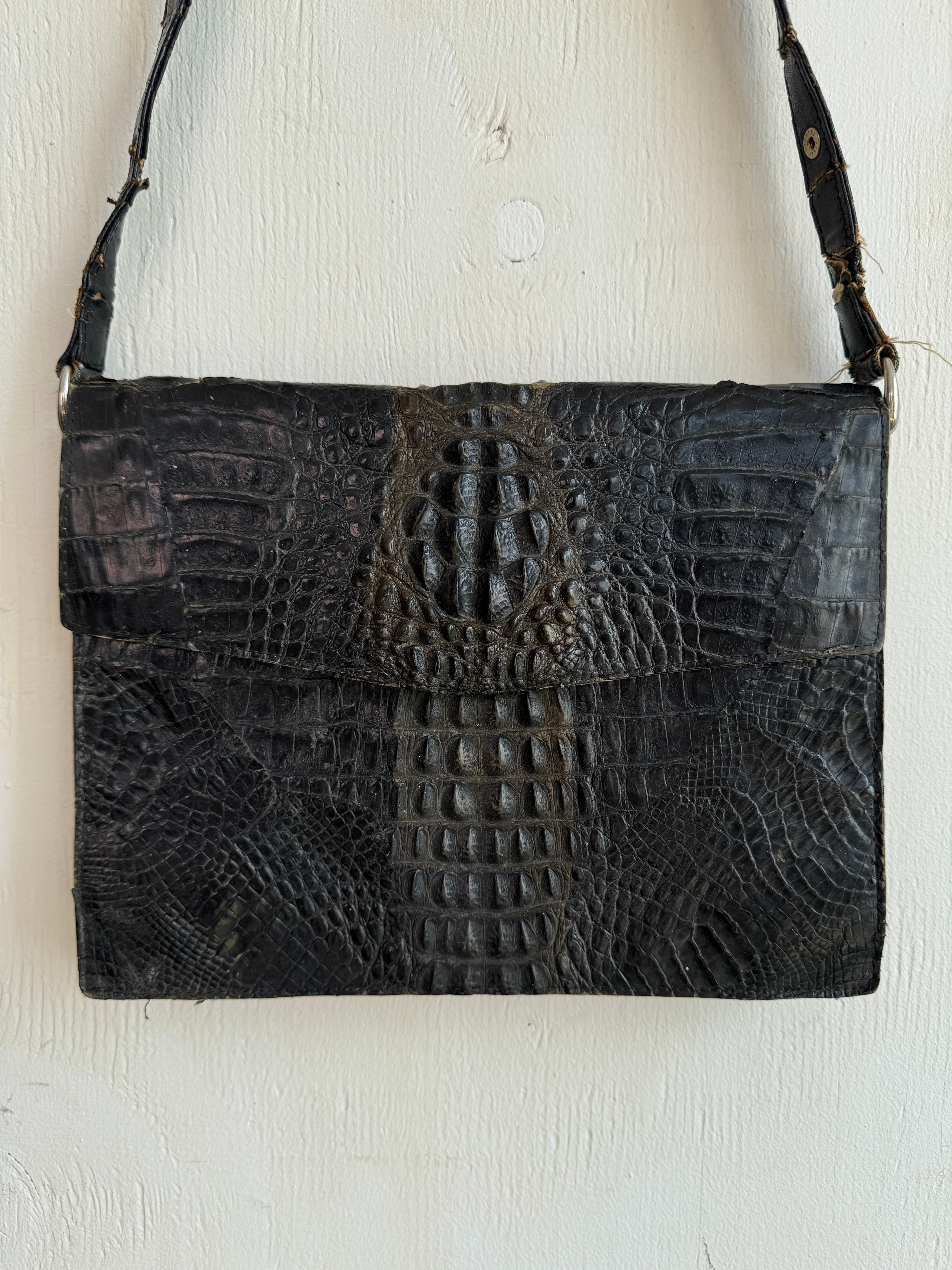 Thrashed Real Crocodile Skin Bag