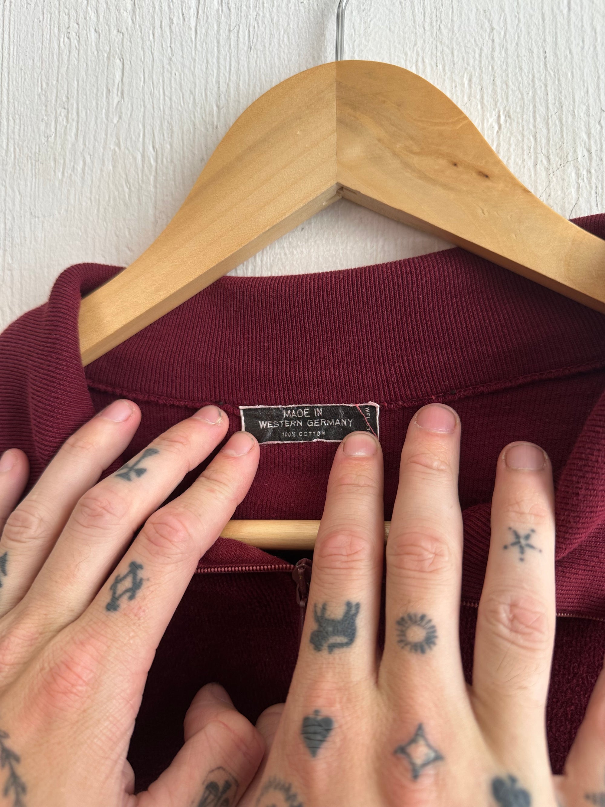 1970s Red Velour Quarter Zip W/ Pins