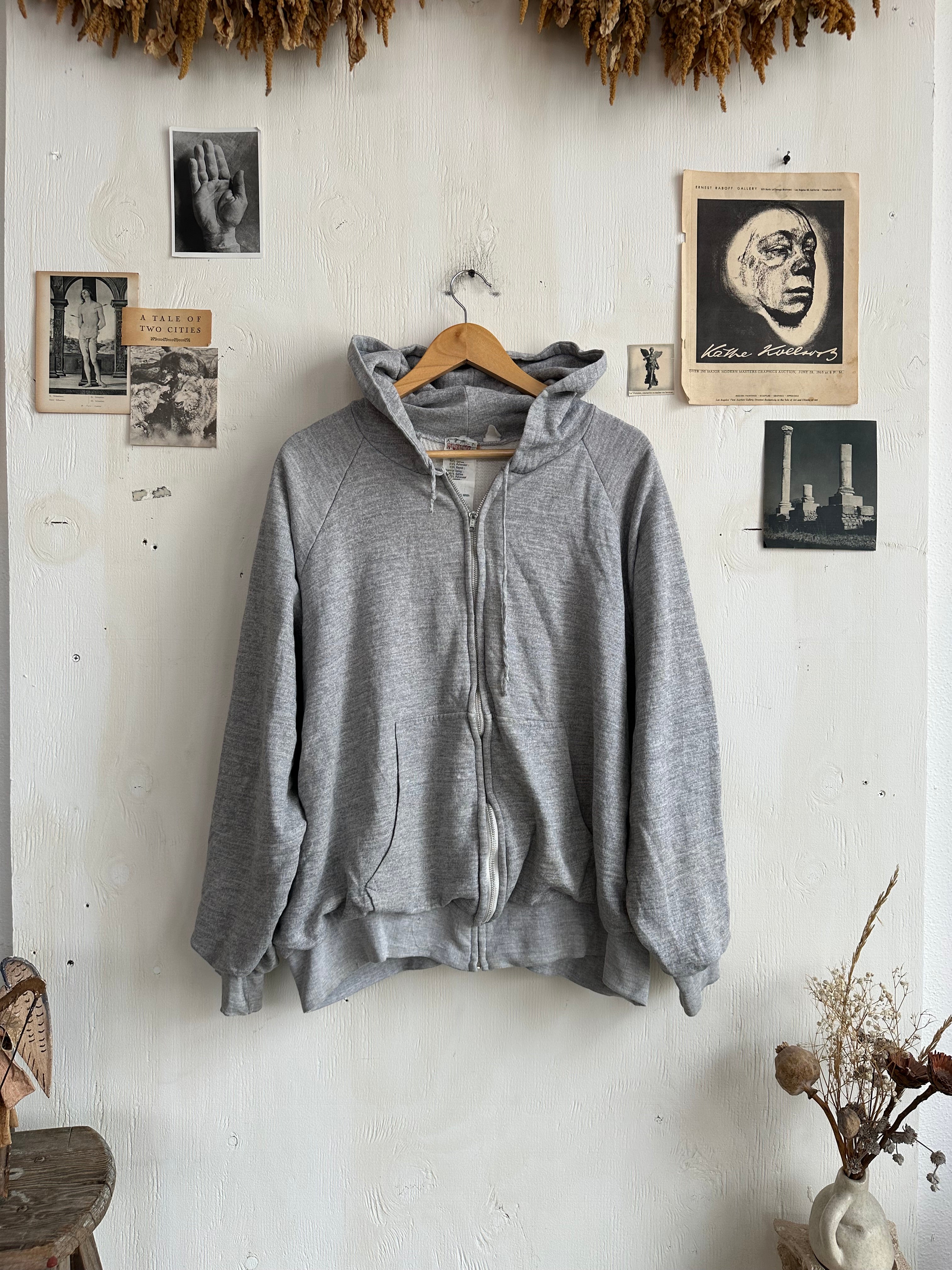 1990s Well-Worn Thermal Lined Heather Grey Zip-Up (Boxy L/XL)