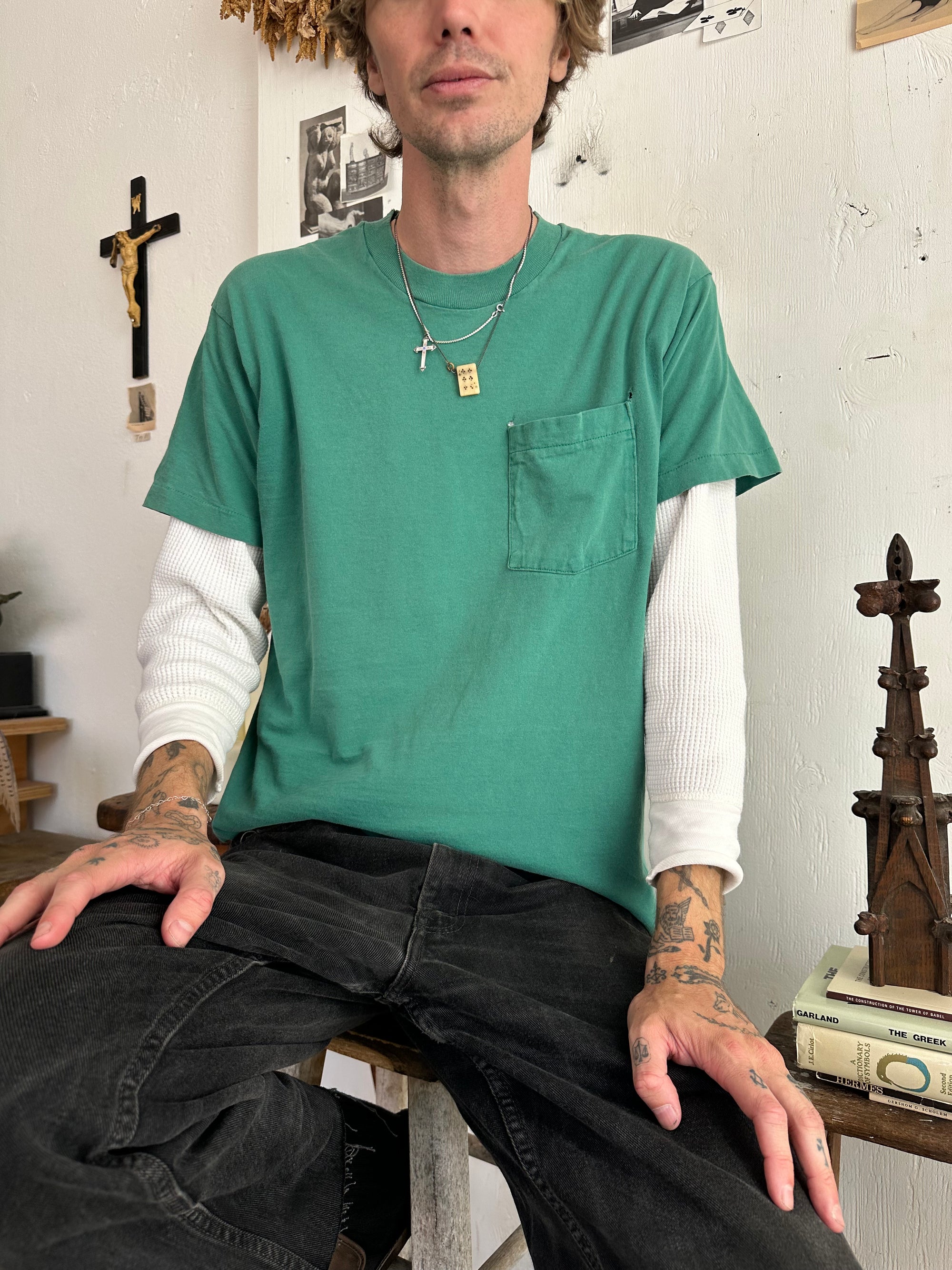 1990s Faded Kelly Green Pocket Tee