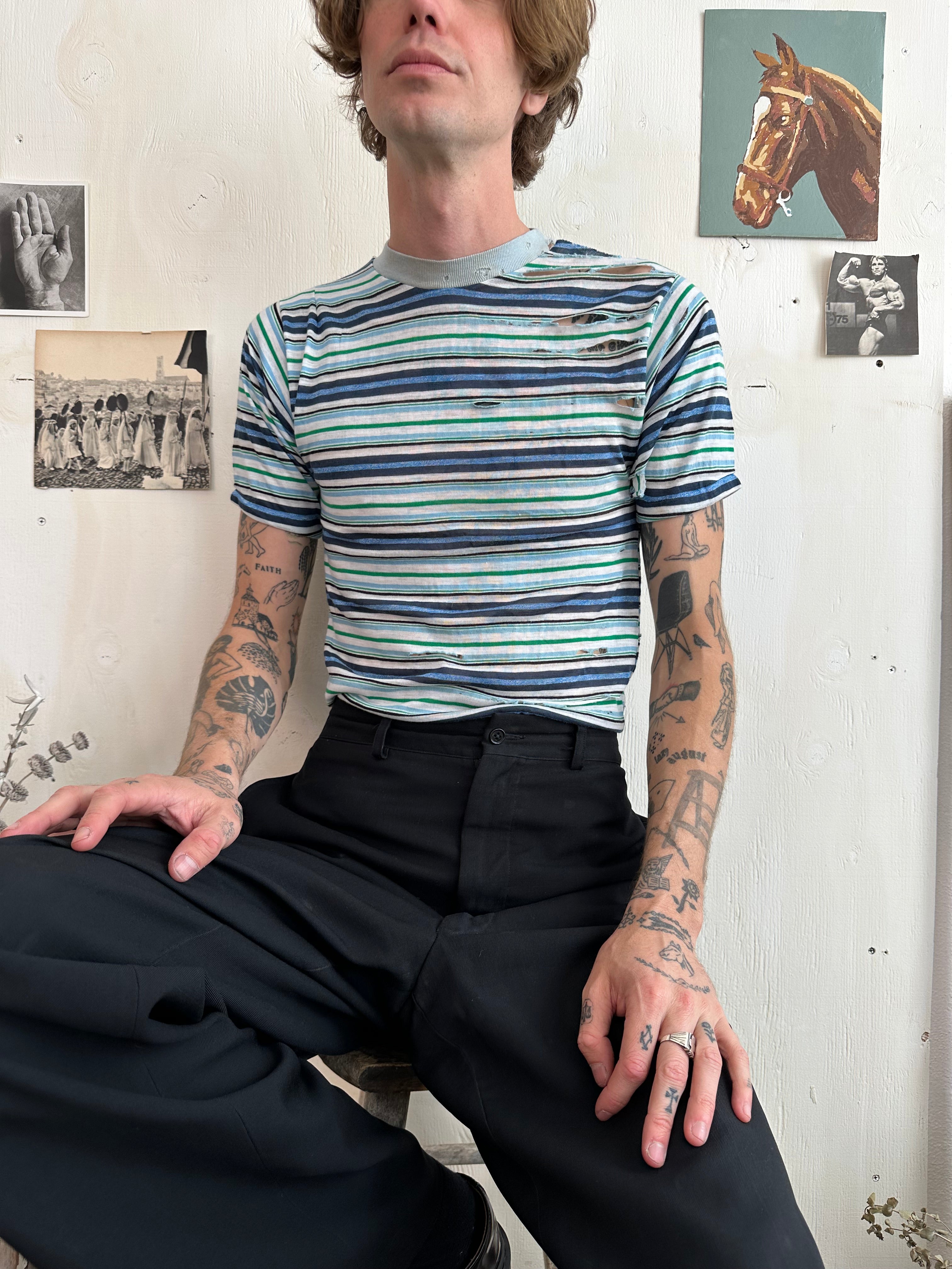 1970s Thrashed Striped Tee (S/M)