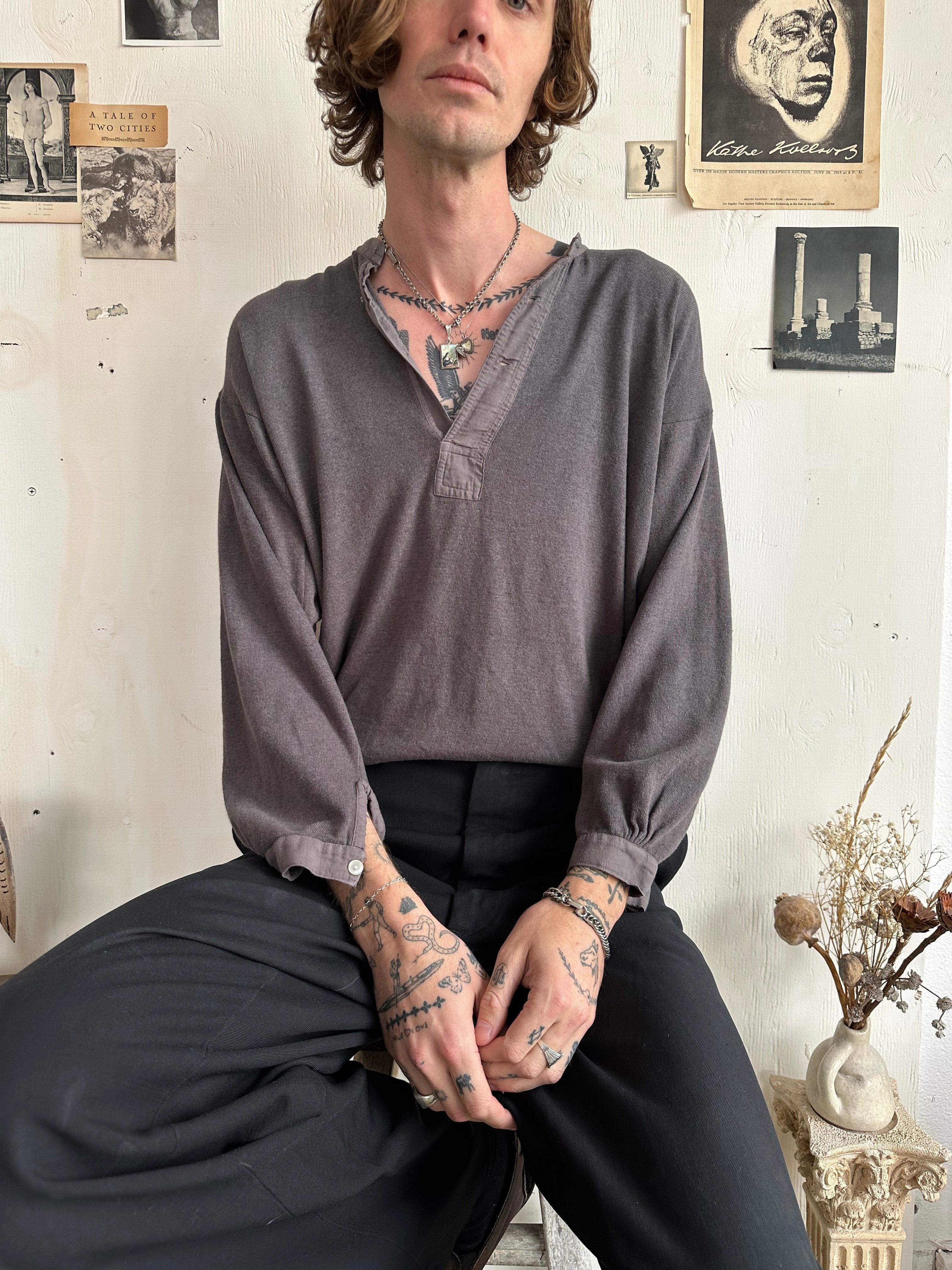 1970s Well Worn and Repaired Henley (Boxy XL)