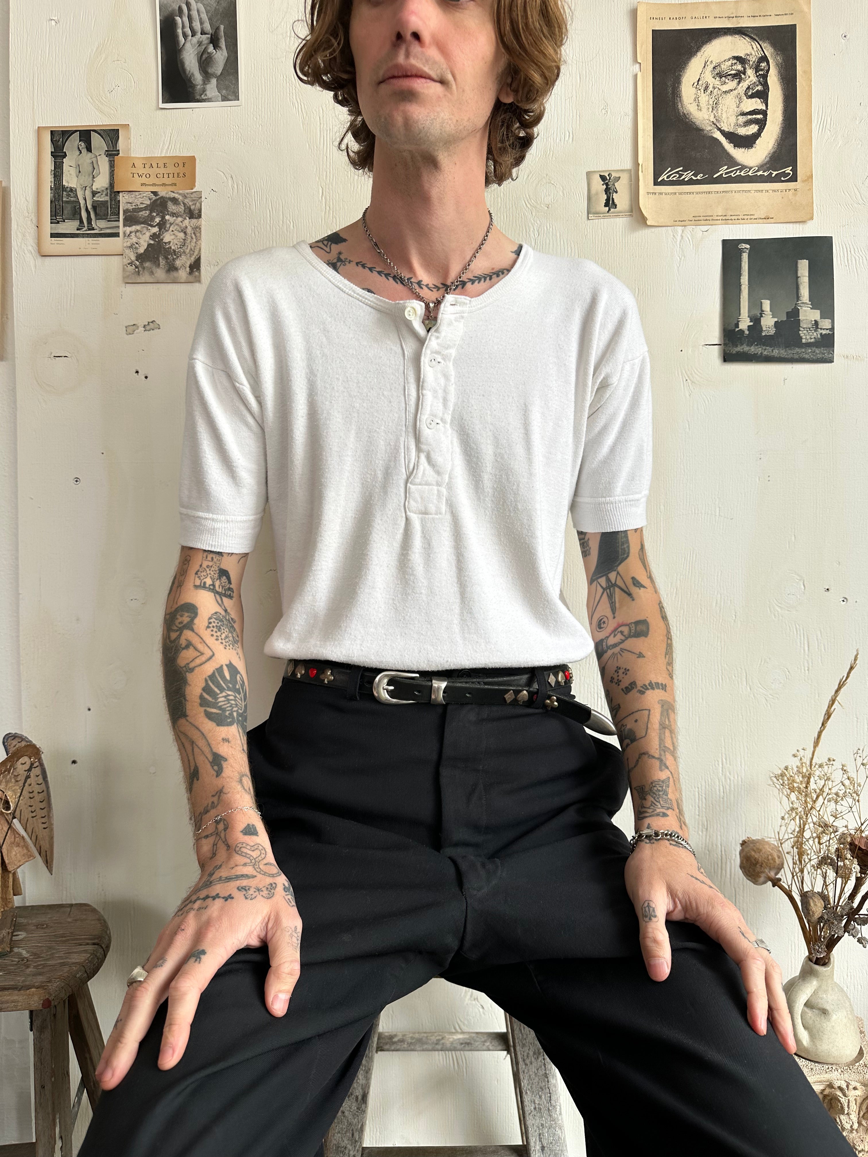 1960s Well Worn Terry Cloth Henley (M)