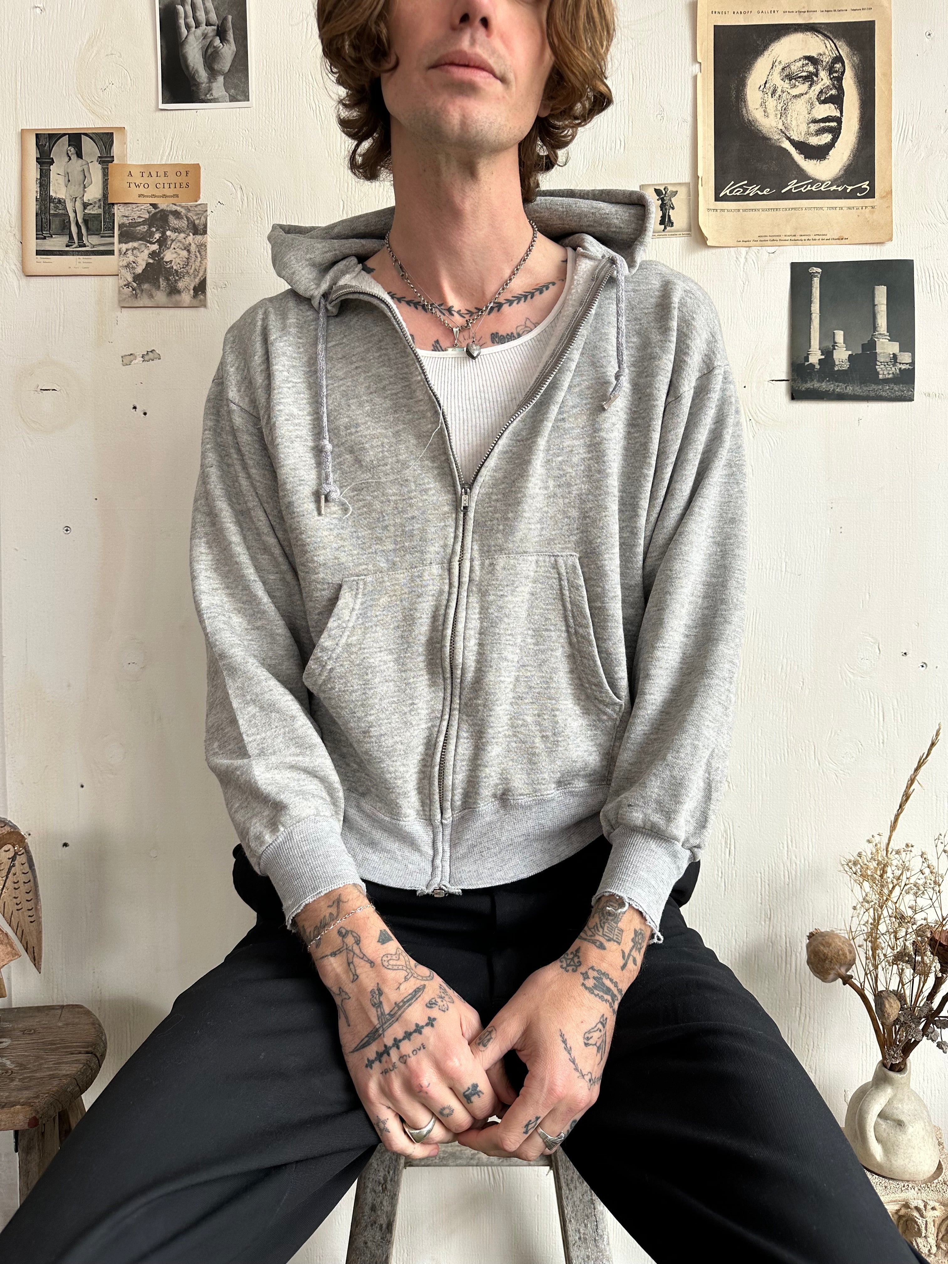 1980s Well-Worn Heather Grey Zip-Up (S/M)