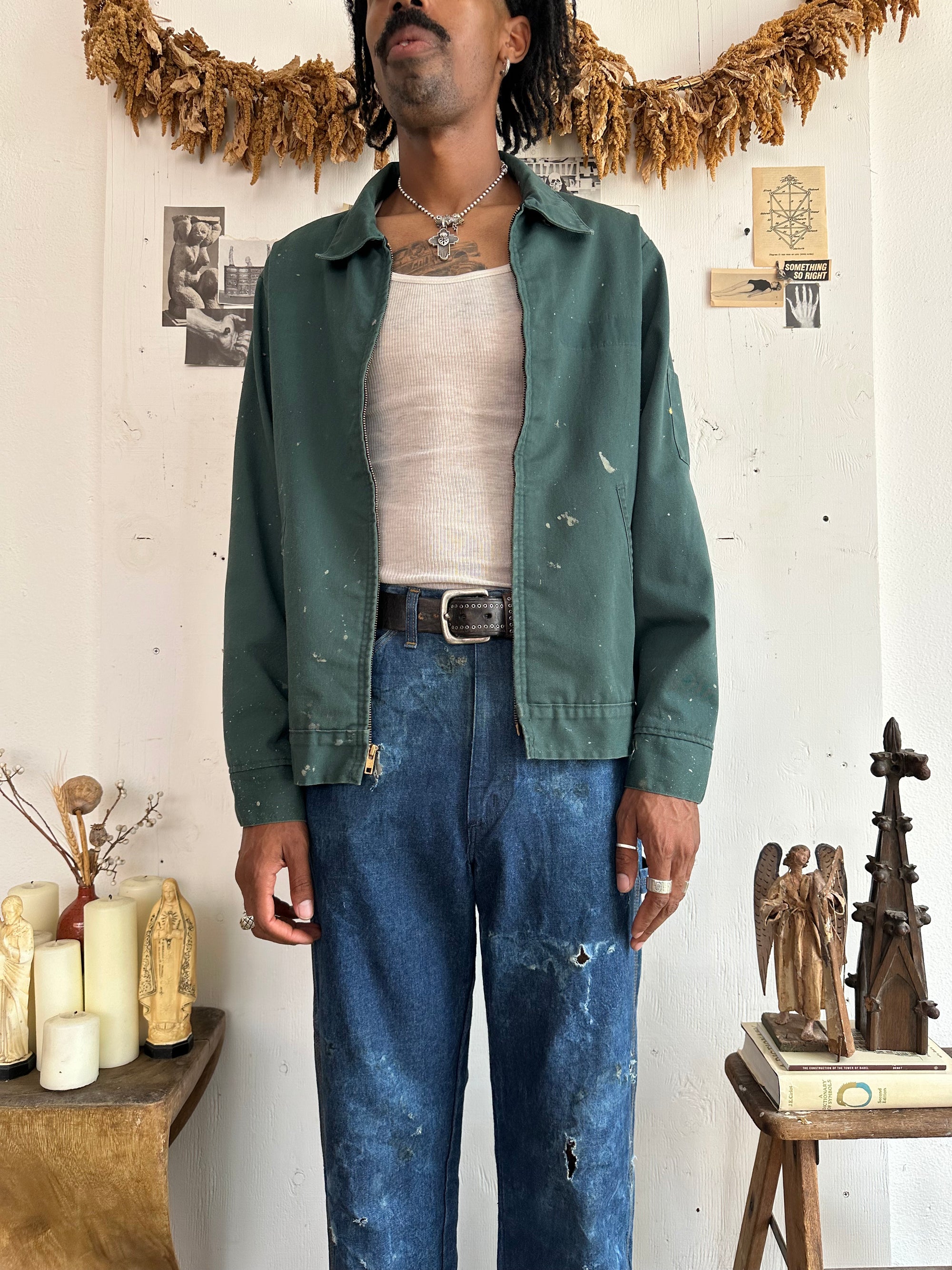 1970s Paint Splattered Faded Green Dickies Jacket