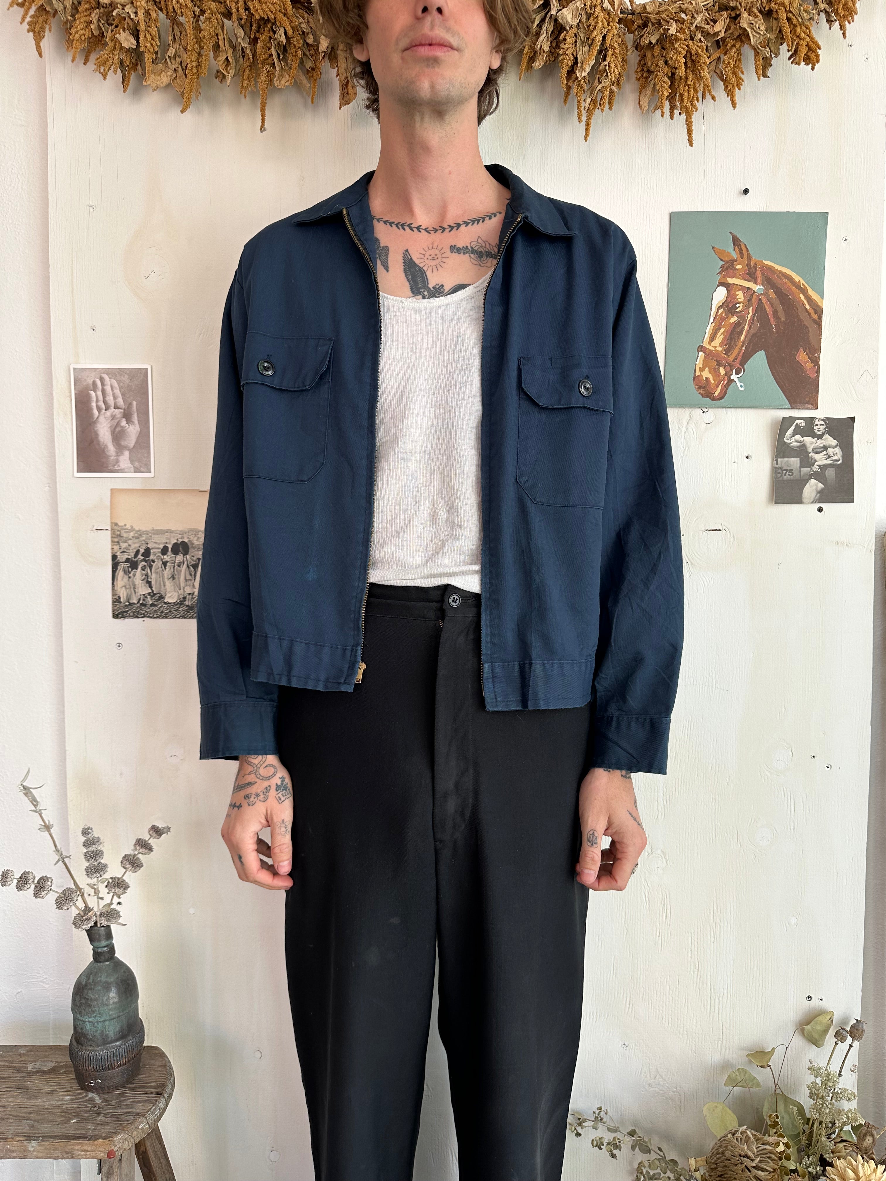1970s Navy Blue Lined Work Jacket (M)