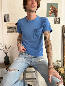 1980s Faded Light Blue Pocket Tee (S/M)